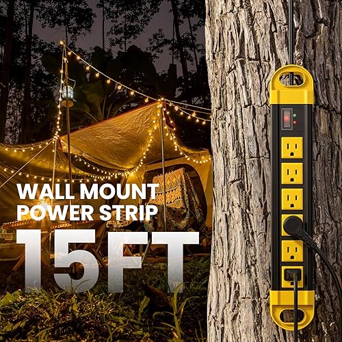 Miniatura 7 de Regleta de alimentación GFCI impermeable IPX6 de 6 salidas con protector de sobretensiones de 2700J, 12A125V1500W, cable de extensión resistente al