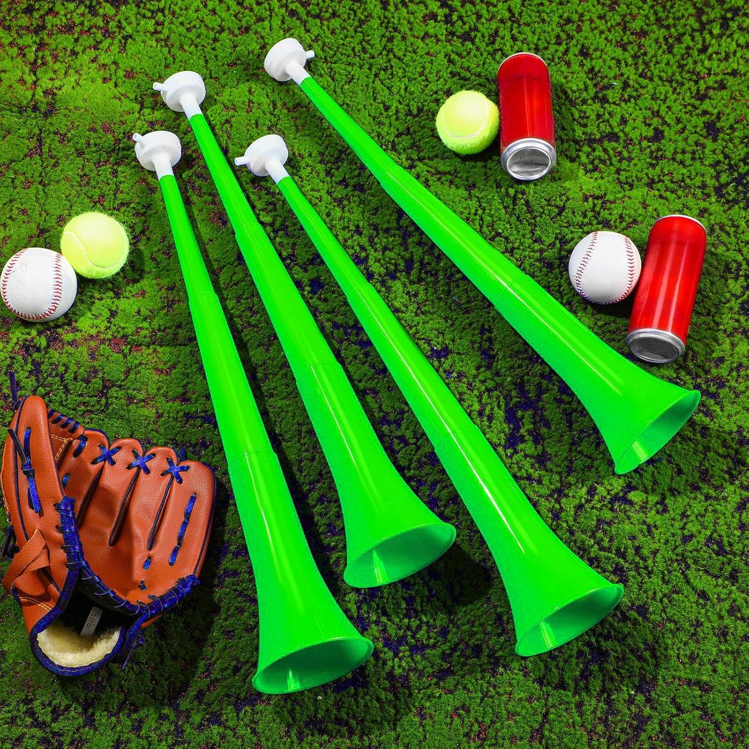 Sosation 4 Pieces Collapsible Stadium Horn 24 Inch Vuvuzela Plastic Trumpet Horn Blow Noisemakers for Sporting Events Football Games Sports Party Supplies Favors Accessories(Green)