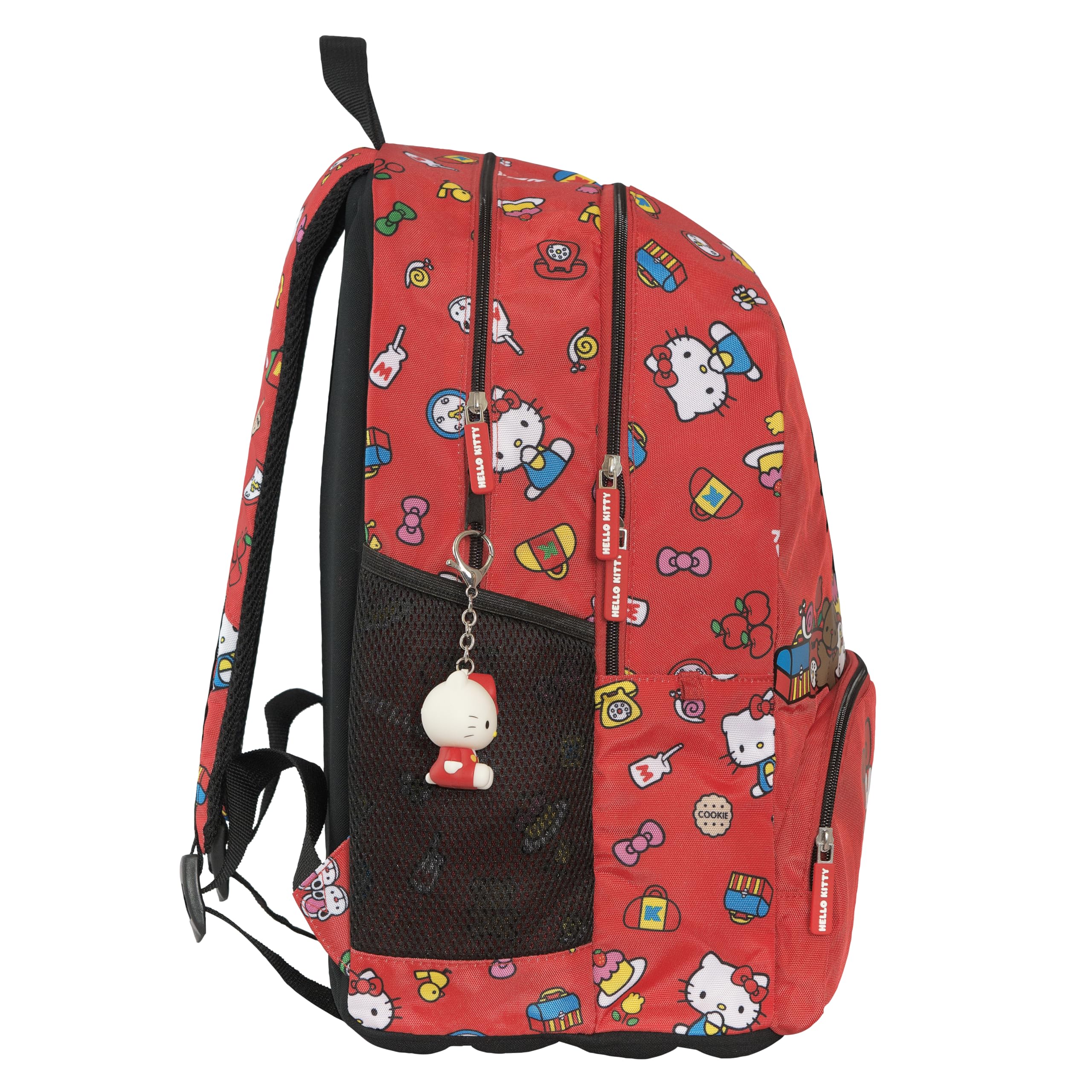 HELLO KITTY - Zaino Scuola Ufficiale Hello Kitty, 2 Ampi Spazi Centrali, Tasche Frontali e Laterali, Charm Staccabile, Spallacci Regolabili e Imbottiti, Schienale Termoformati, 32 x 43H x 23 cm, 31 L