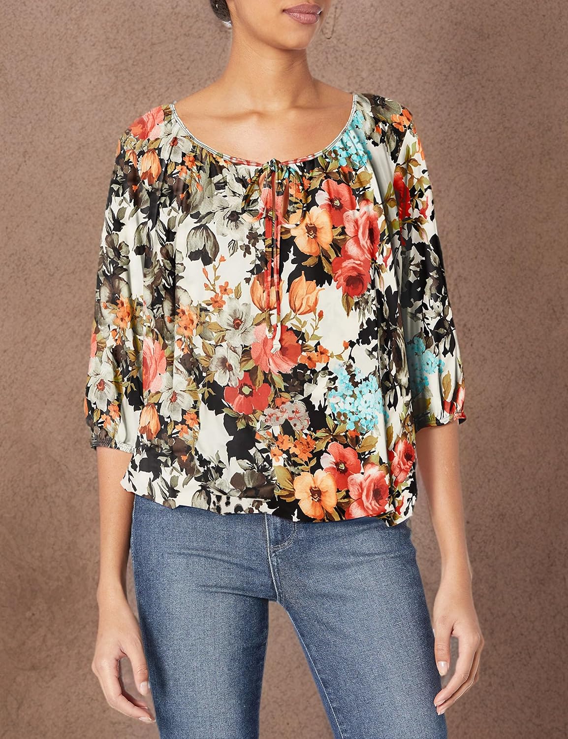 Star Vixen Womens 3/4 Sleeve, Front Tie Peasant Top - Image 3