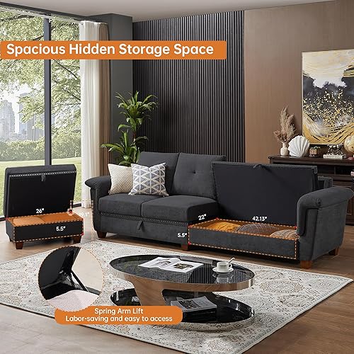 Miniatura 5 de Pingliang Home Sofá modular convertible con almacenamiento, sofá en forma de L de 4 asientos con diván y portavasos, sofás modernos de tela de