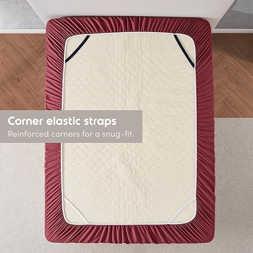 Miniatura 5 de Nestl Bedding - Sábanas bajeras con bolsillo profundo de 53 cm, Microfibra, Rojo Borgoña, King