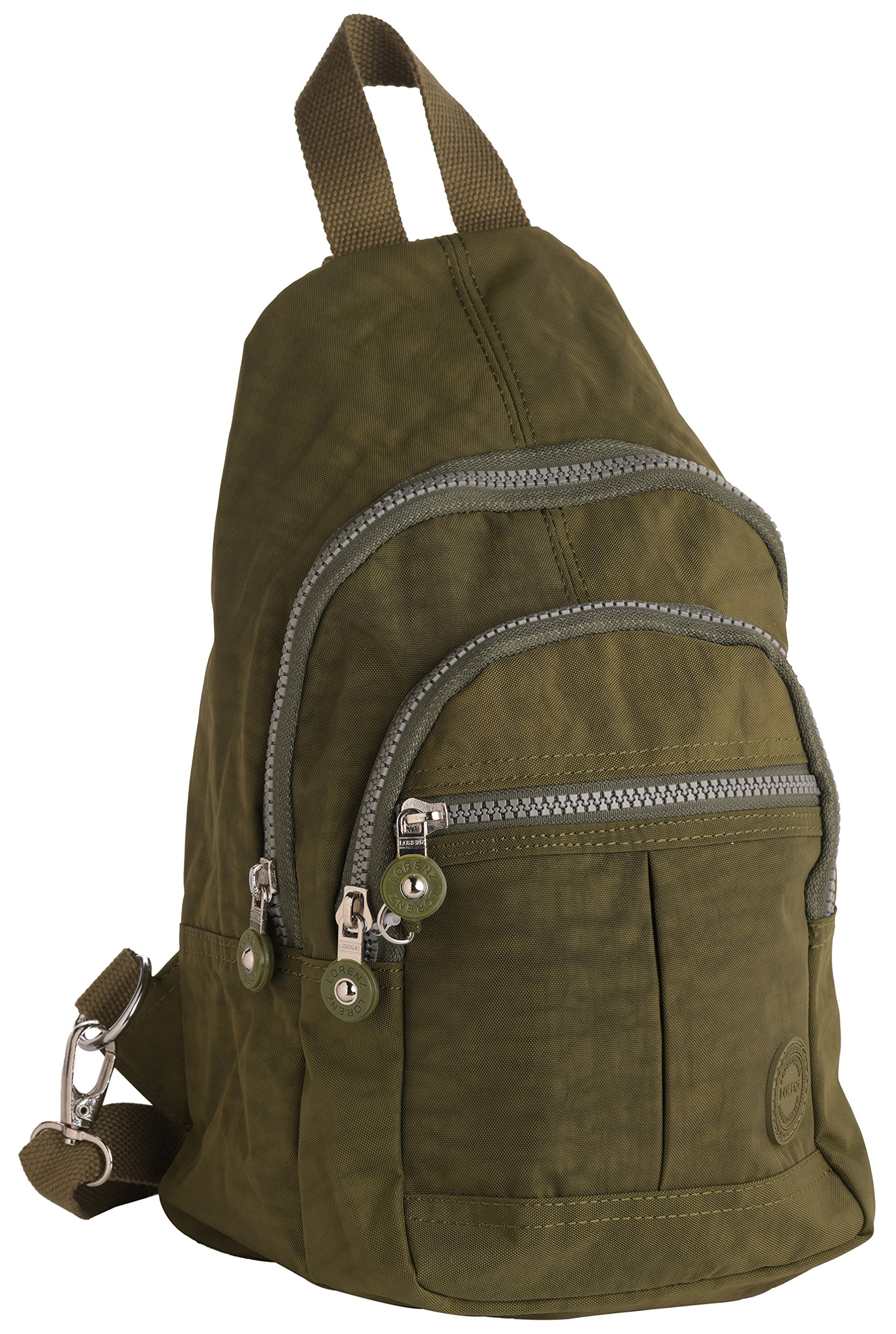 Unisex Lightweight Multi Zip Backpack Sling Bag in Green