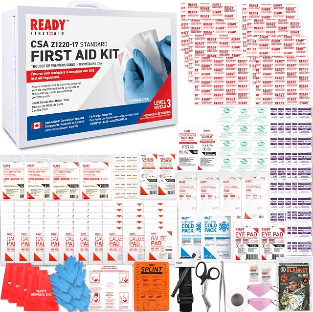 Ready First Aid - CSA Type 3 Intermdiate First Aid Kit - Suitable For Workplace With A Moderate Or High Risk Work Environment Including Metal Cabinet (Medium For 26-50 Workers)