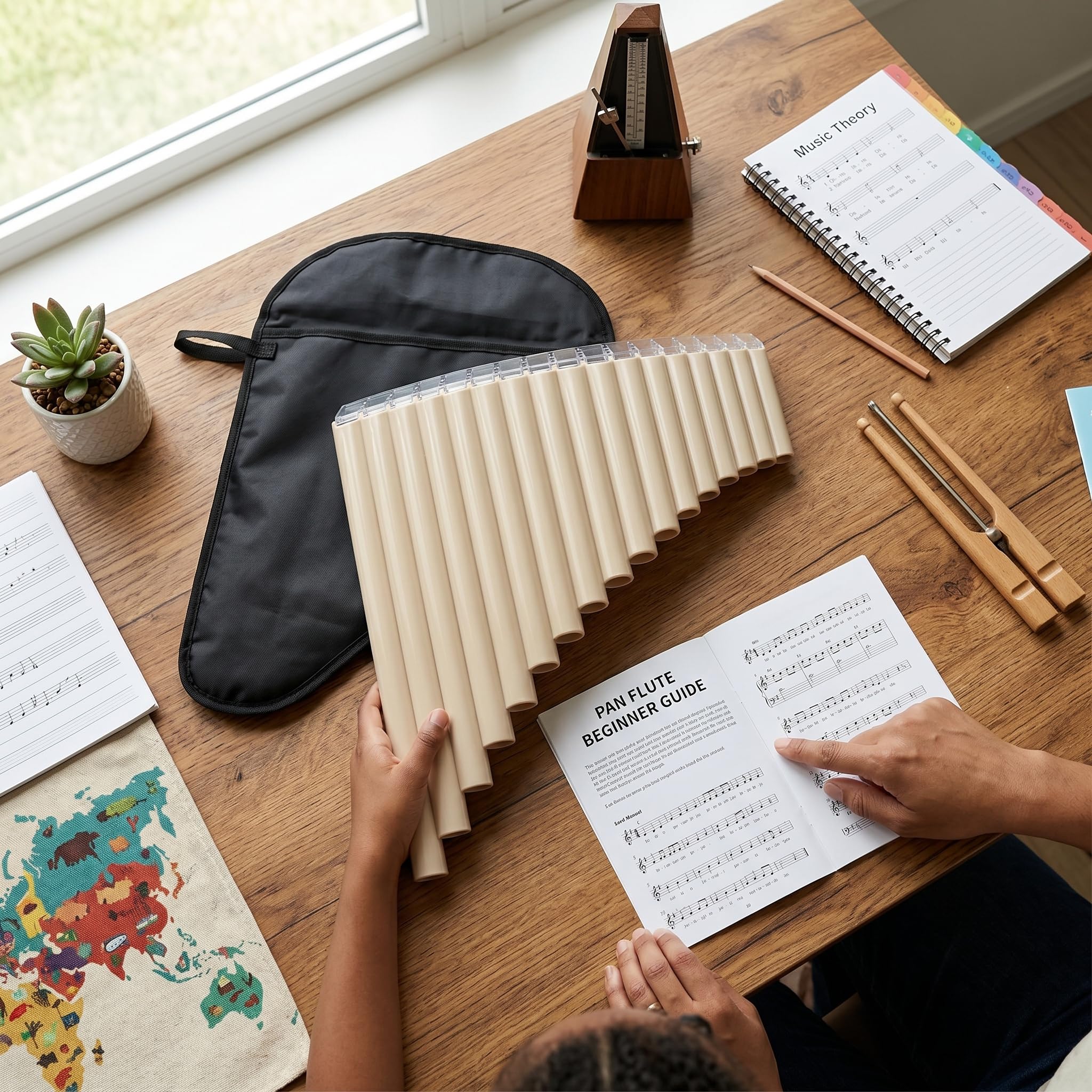 Flûte de Pan ABS 16-Tone Tube C Instruments de Musique Clés avec Sac à Main Rembourré en Nylon pour Enfants Adultes Débutants(blanc-crème)