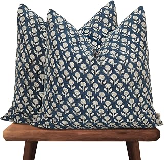 Hand-Block Printed, Artisan-Made Neutral Accent Throw Pillow Covers- 100...