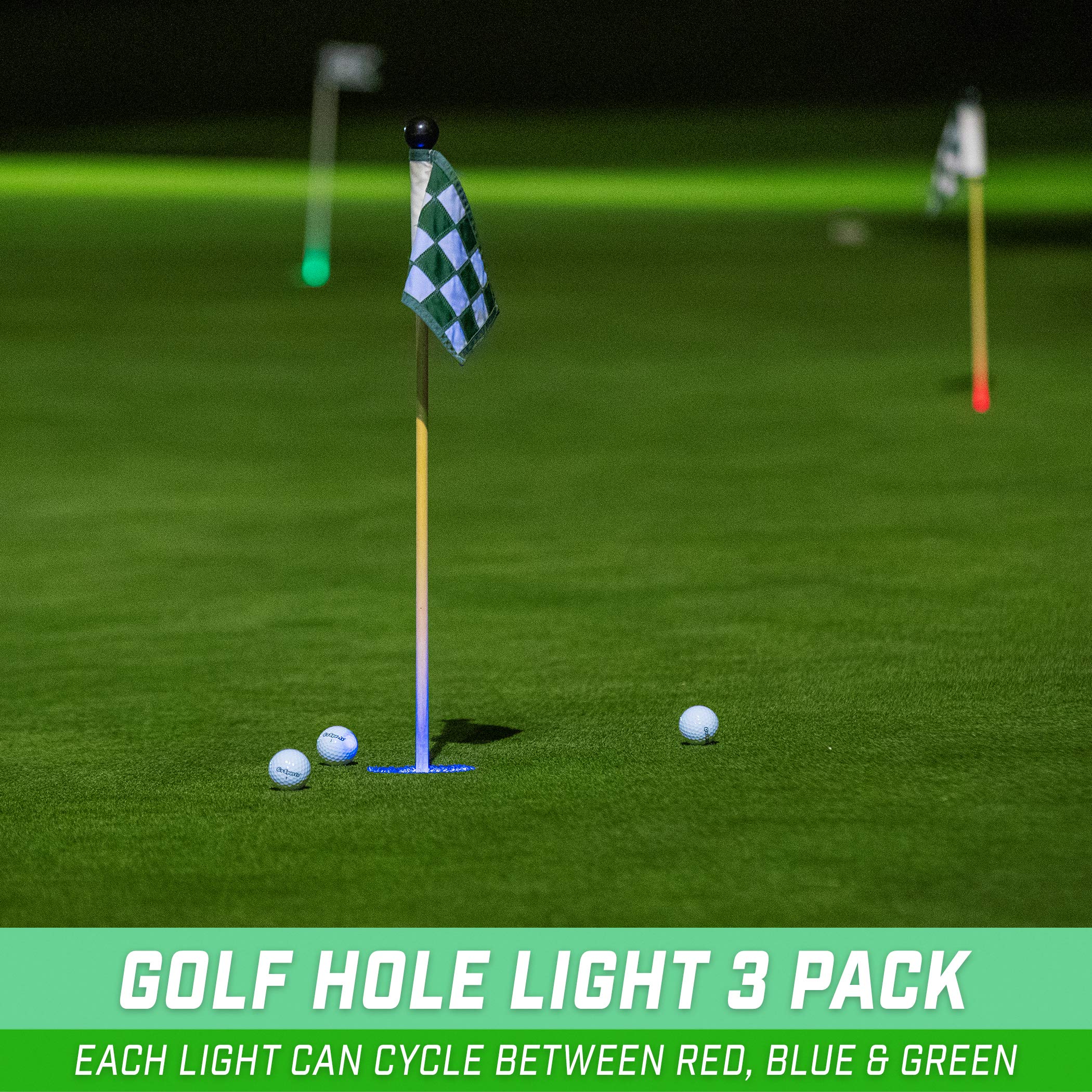 GoSports Luci Luminose per buche da Golf, Confezione da 3, Ideali per Giocare a Golf in Condizioni di scarsa Illuminazione, Fare Pratica, Pratica di scheggiatura e Molto Altro Ancora
