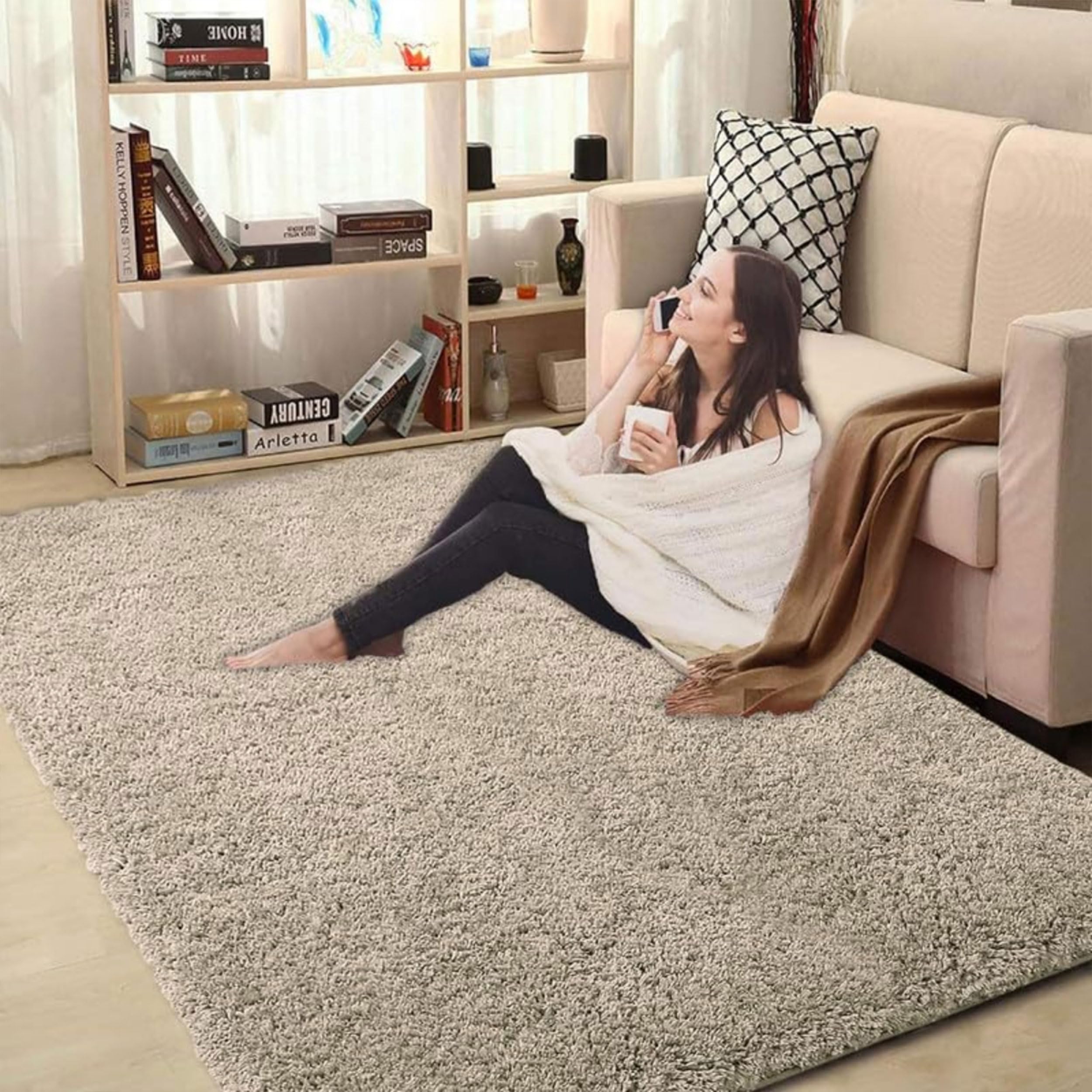 Amazon Brand - Umi Vegas Carpets - Anti-Slip, Microfiber Super Soft, Washable - Carpet for Bedroom, Living-Room (4x6 Feet, Beige)-image-29