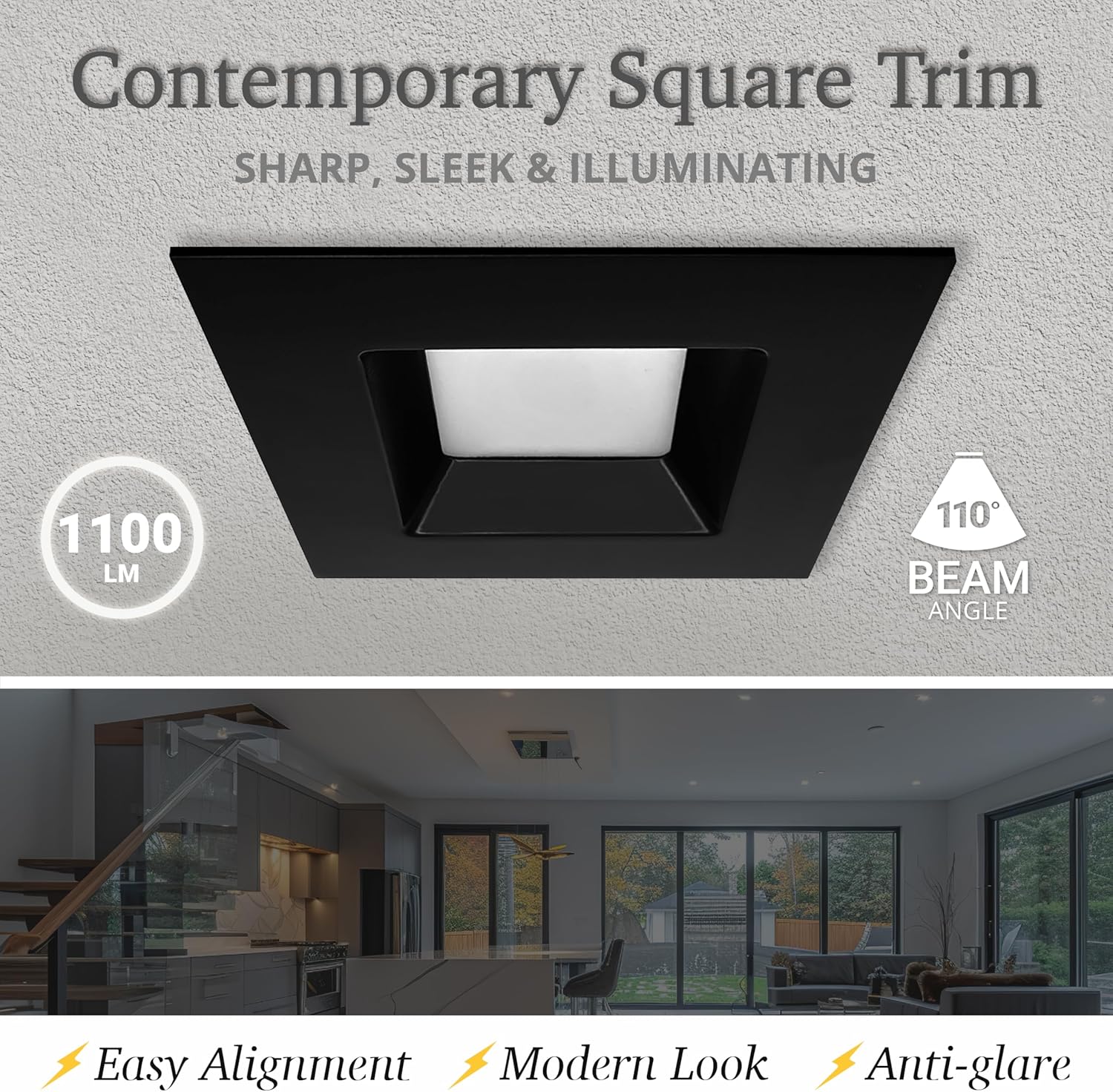 NUWATT 12 Pack, Black 6 Inch Square Retrofit Recessed Lighting, CCT 2700K/3000K/3500K/4000K/5000K Selectable, 1100 Lumen 14W, Dimmable, 6in Black Square LED Can Lights, 6" Square Light, ETL, Wet Rated