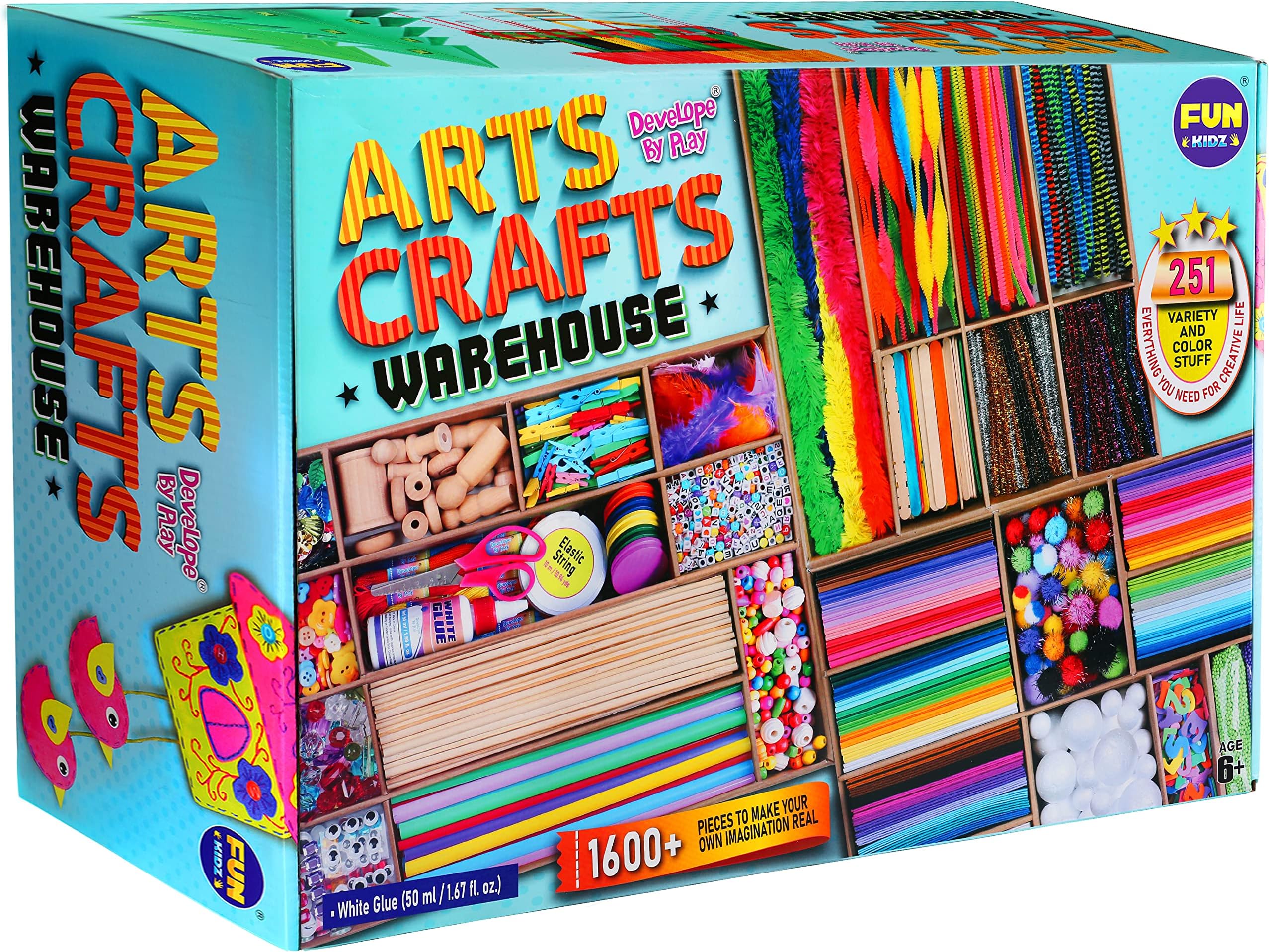 DEVELOPE BY PLAY 3 Layers Jumbo Arts and Crafts Supplies Warehouse, 1600+ Huge Materials Kit for Kids 4-12 Big Craft Chest Box Creative Activities Birthday Gift Toys for Girls and Boys, 17.91Wx12.4L