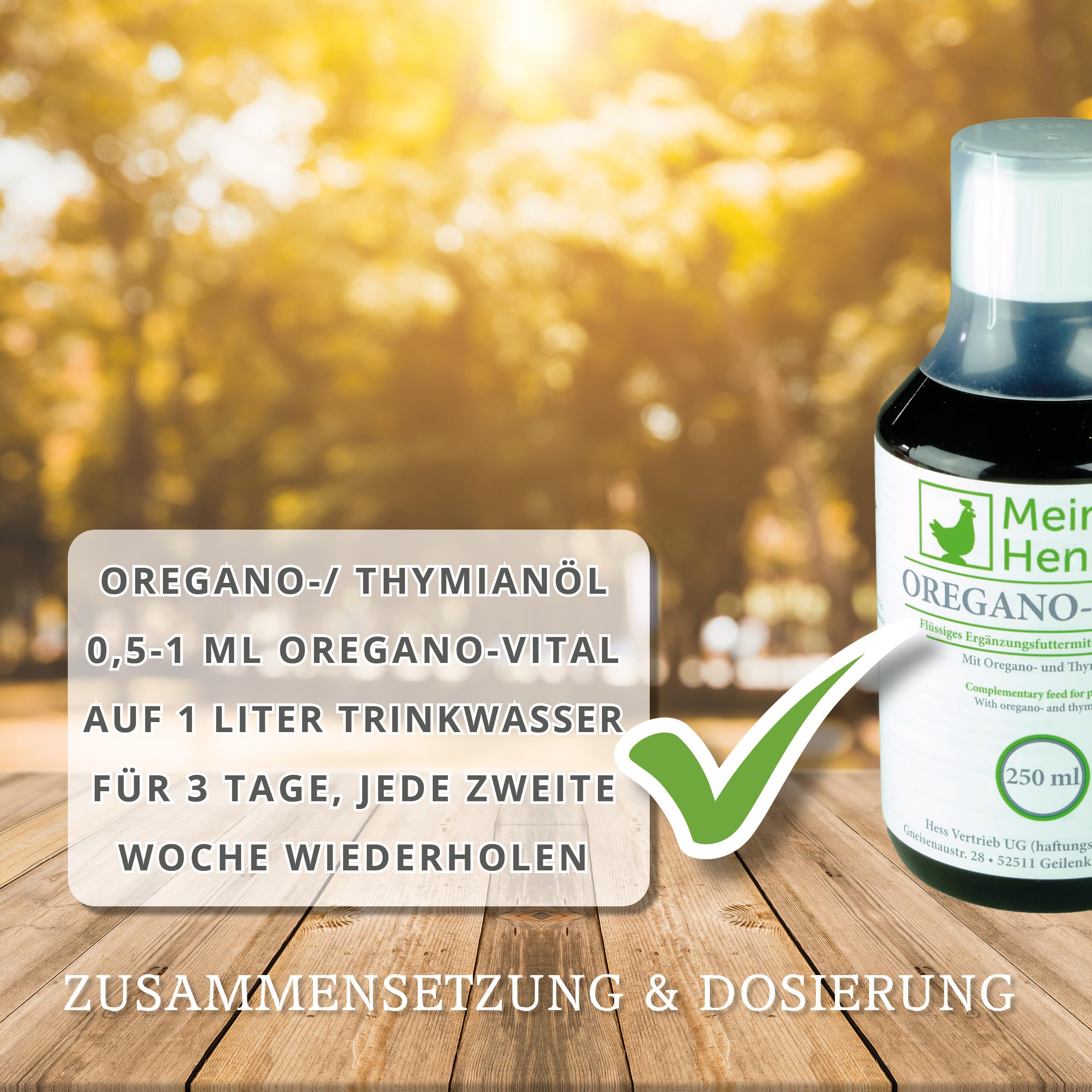 MeineHennen Oregano-Vital 250 ML, Huile d'origan et vitamines B Aliment complémentaire pour Poulets, Pigeons et cailles. pour Que Vos volailles soutiennent la Fonction intestinale et Le métabolisme