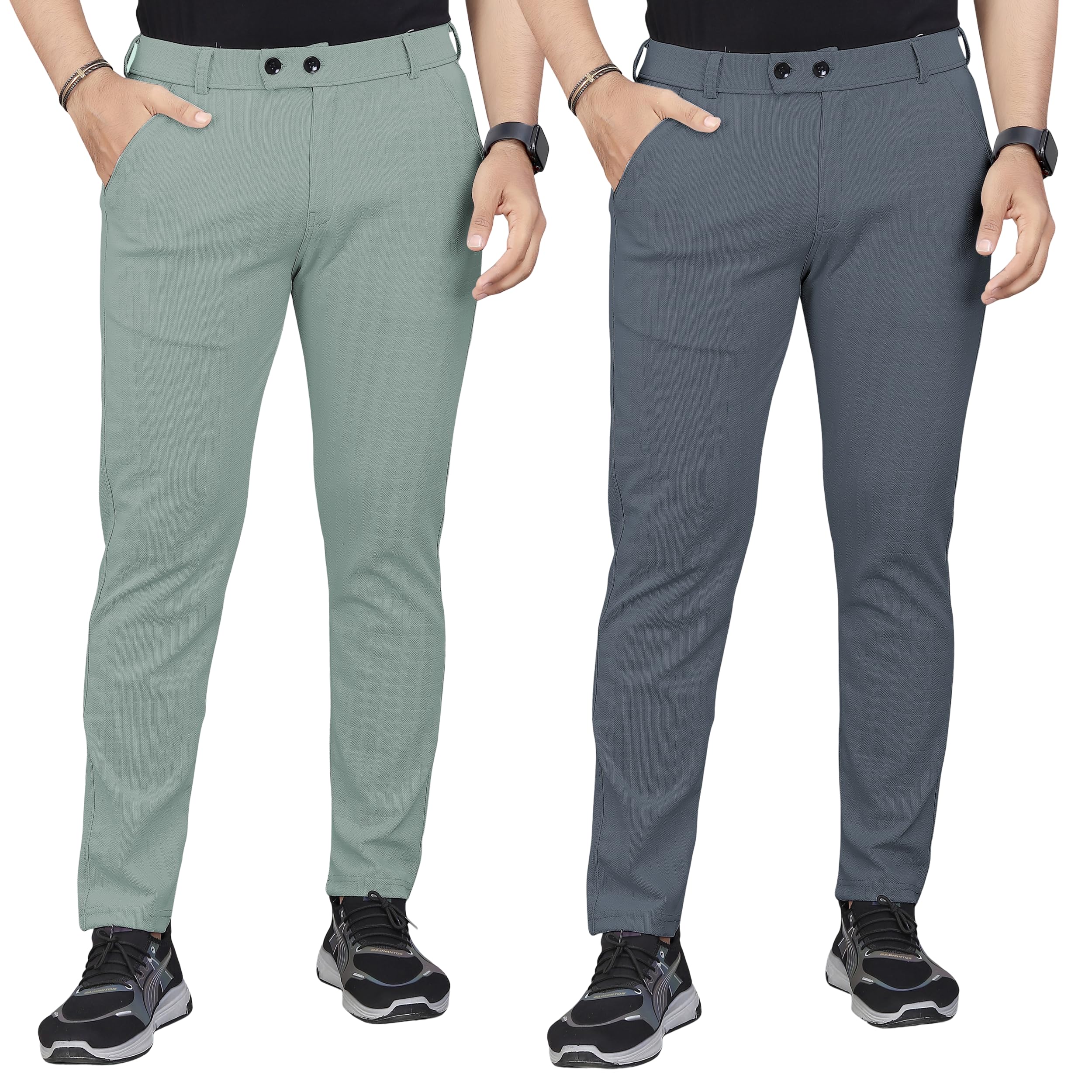 gibbonte Regular Fit Trousers for Men | Cotton Blend Fabric | Self-Design Mid-Rise Bottoms | Formal & Everyday Wear Pants (Pack of 2)-picture-34