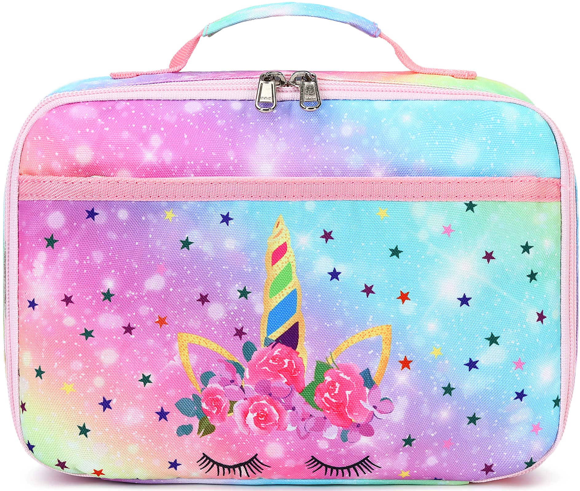 Kids Lunch Box Boys Girls Insulated Lunch Cooler Bag Reusable Lunch Tote Kit for School Travel (058 Unicorn Rainbow)