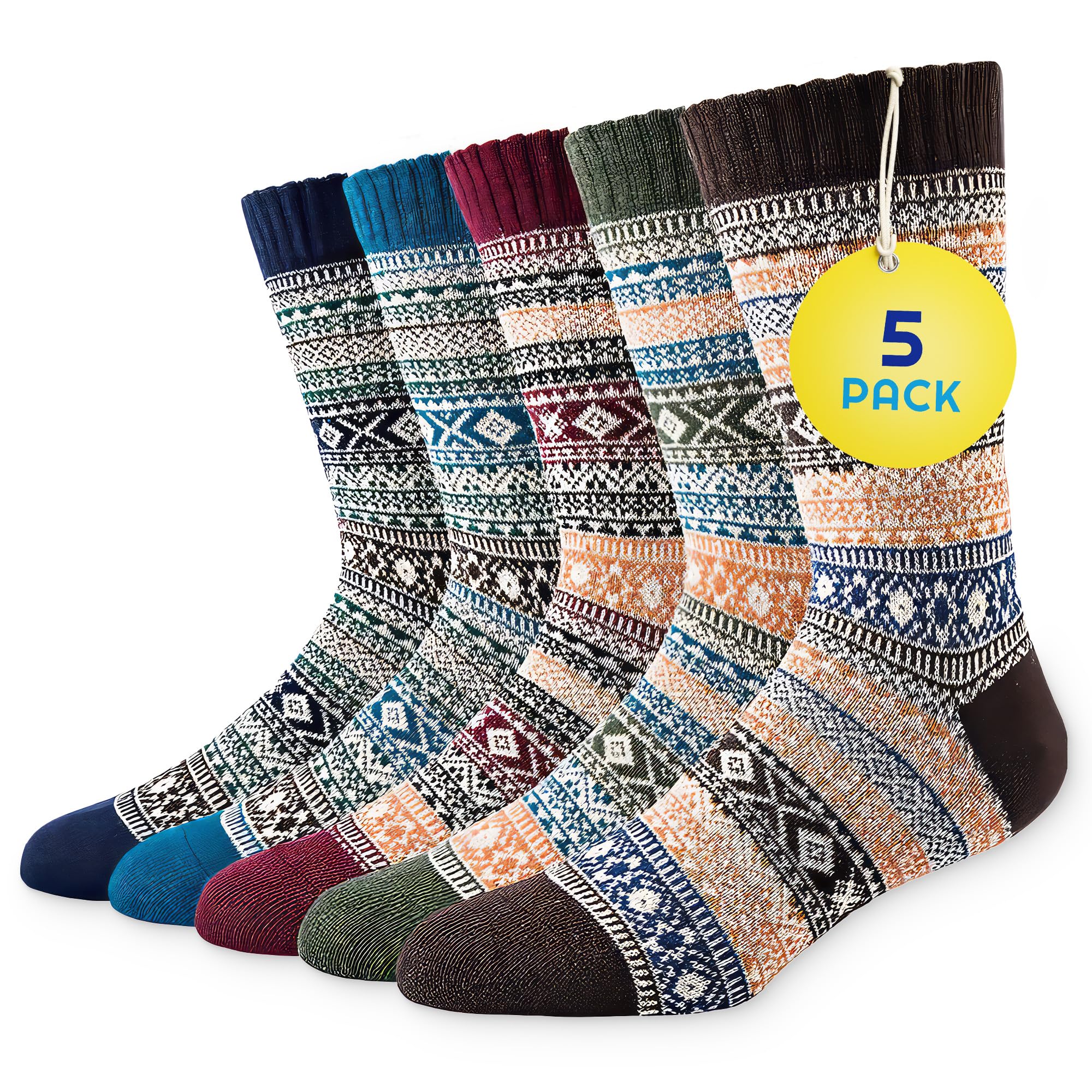 B&Q -  Thermal Wool Socks 5 Pairs For Men And Women Warm Thick Winter Work Hiking Walking Soft Breathable Nordic Style Wool Socks