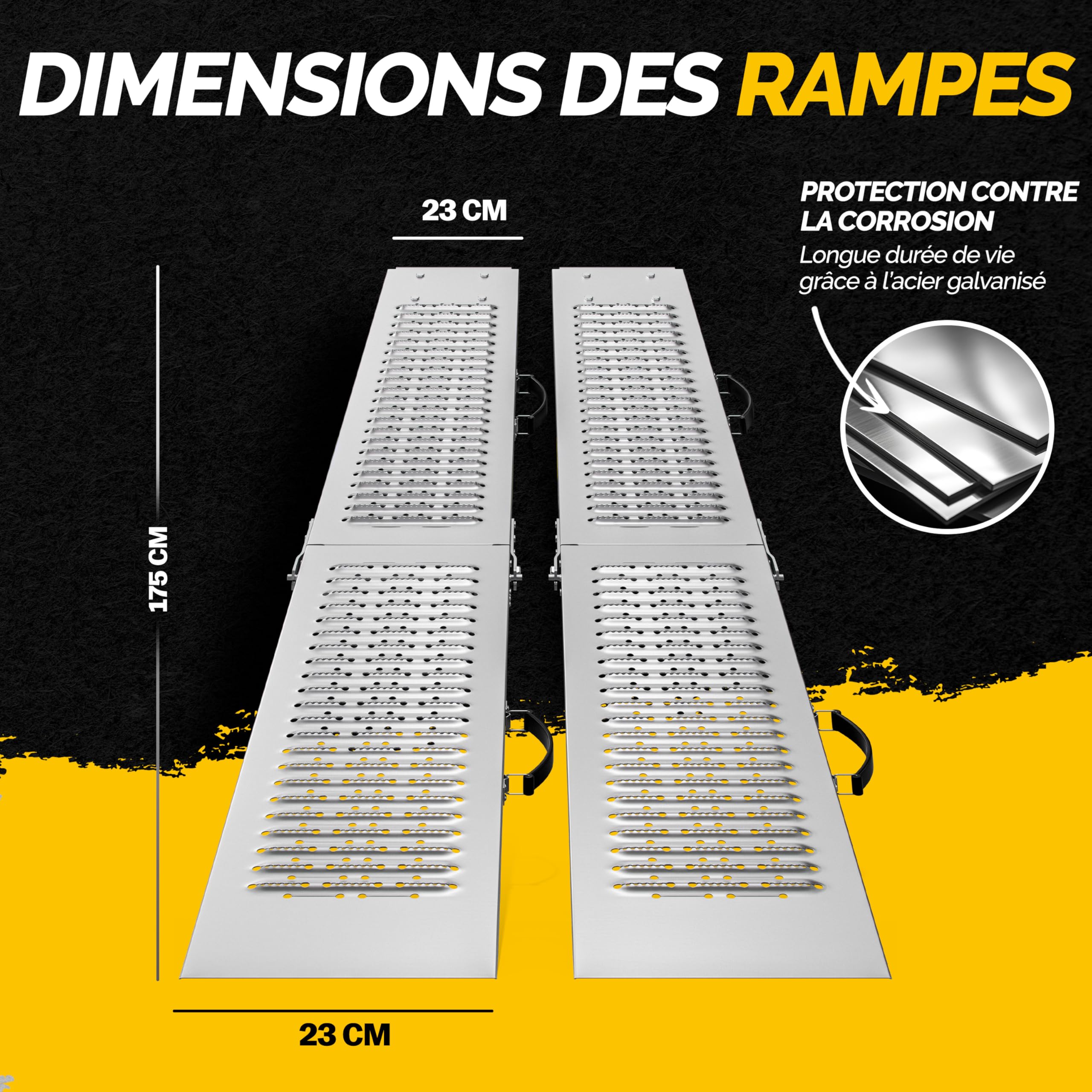 MONZANA® Lot de 2 rampes de Chargement Pliables en Acier galvanisé Charge Max. 200 kg par Rampe Surface antidérapante
