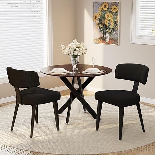 Juego de mesa de comedor de madera para 2, mesa de cocina redonda de 36 pulgadas con 2 sillas de comedor Boucle, mesa de MDF con patas de metal,