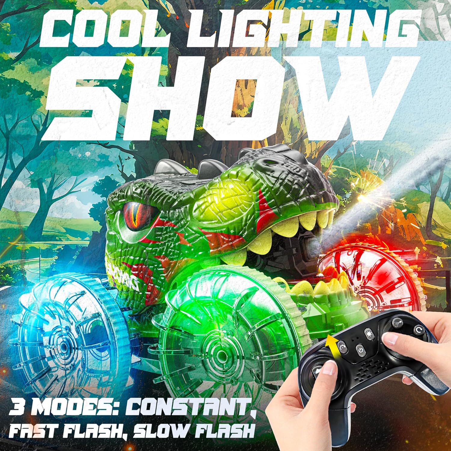 BEZGAR Monster Truck Toys - Dinosaur Toys with Light, Remote Control Car for Water & Land with Water Gun, Remote Control Monster Truck with 360° Spins and Drifting, Remote Control Car for Boys 4-7 - Image 3