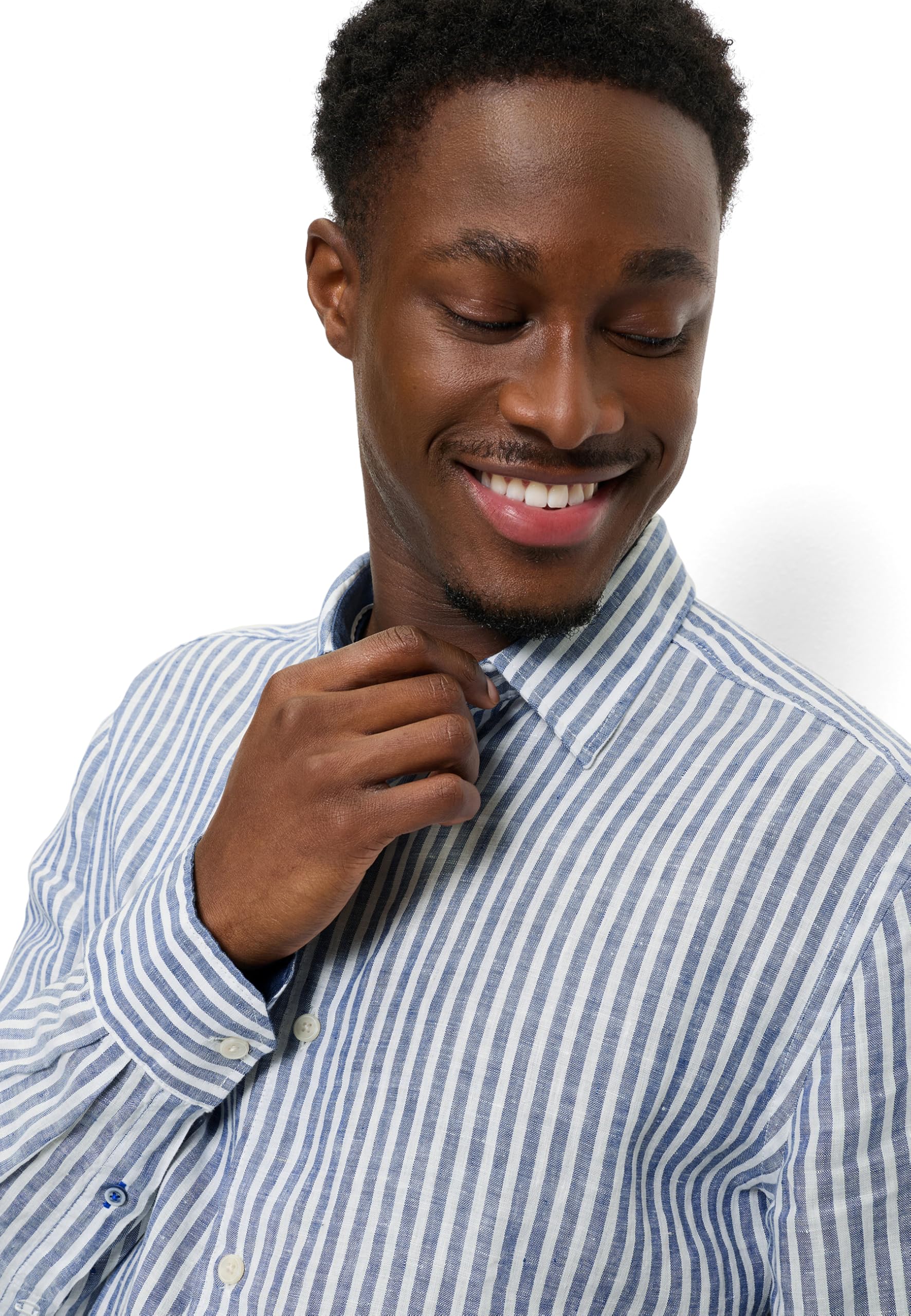 OLYMP Camisa casual para hombre de manga larga 405014, rayas de fondo blanco, 059 informal, 22, cuello Kent