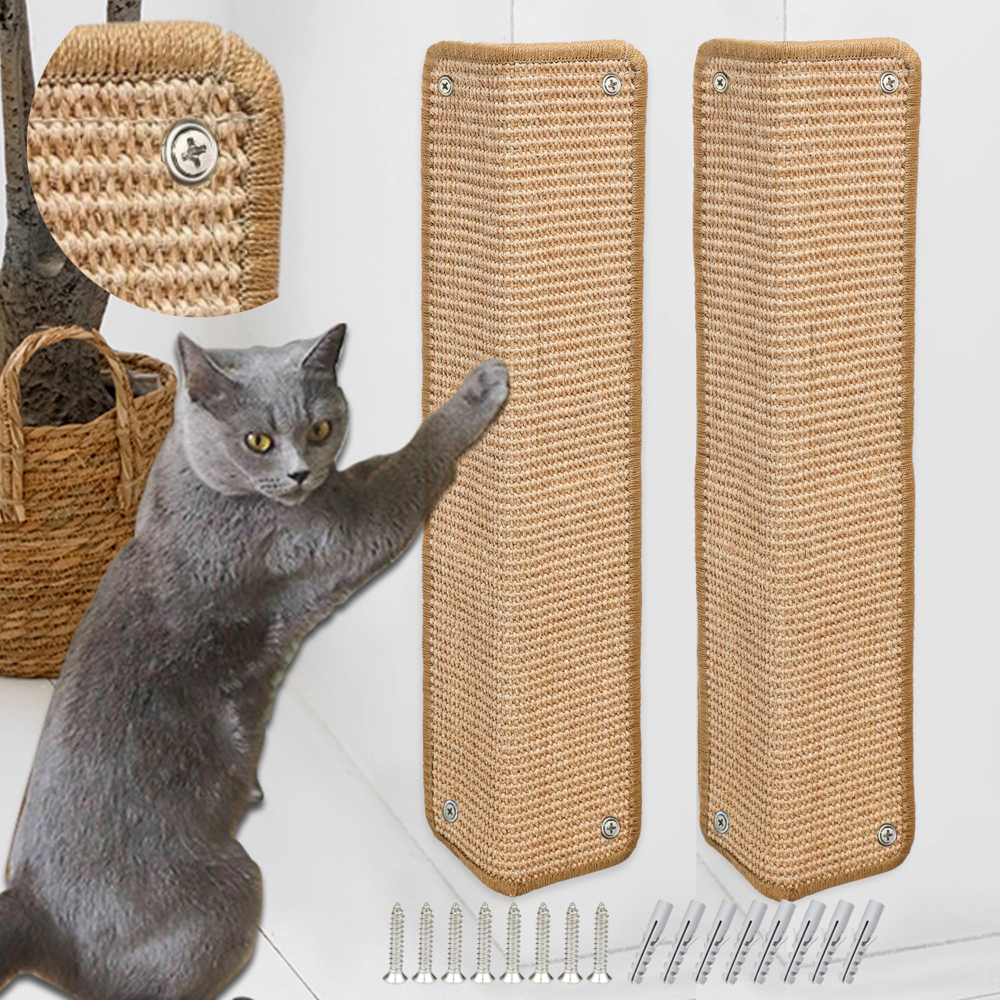 2 Stück Kratzmatte aus Sisal, Kratzmatte für Katzen, mit Klebeband, Katzenkratzmatte, Teppich zum Schutz der Wand, 60 × 25 cm (Braun)
