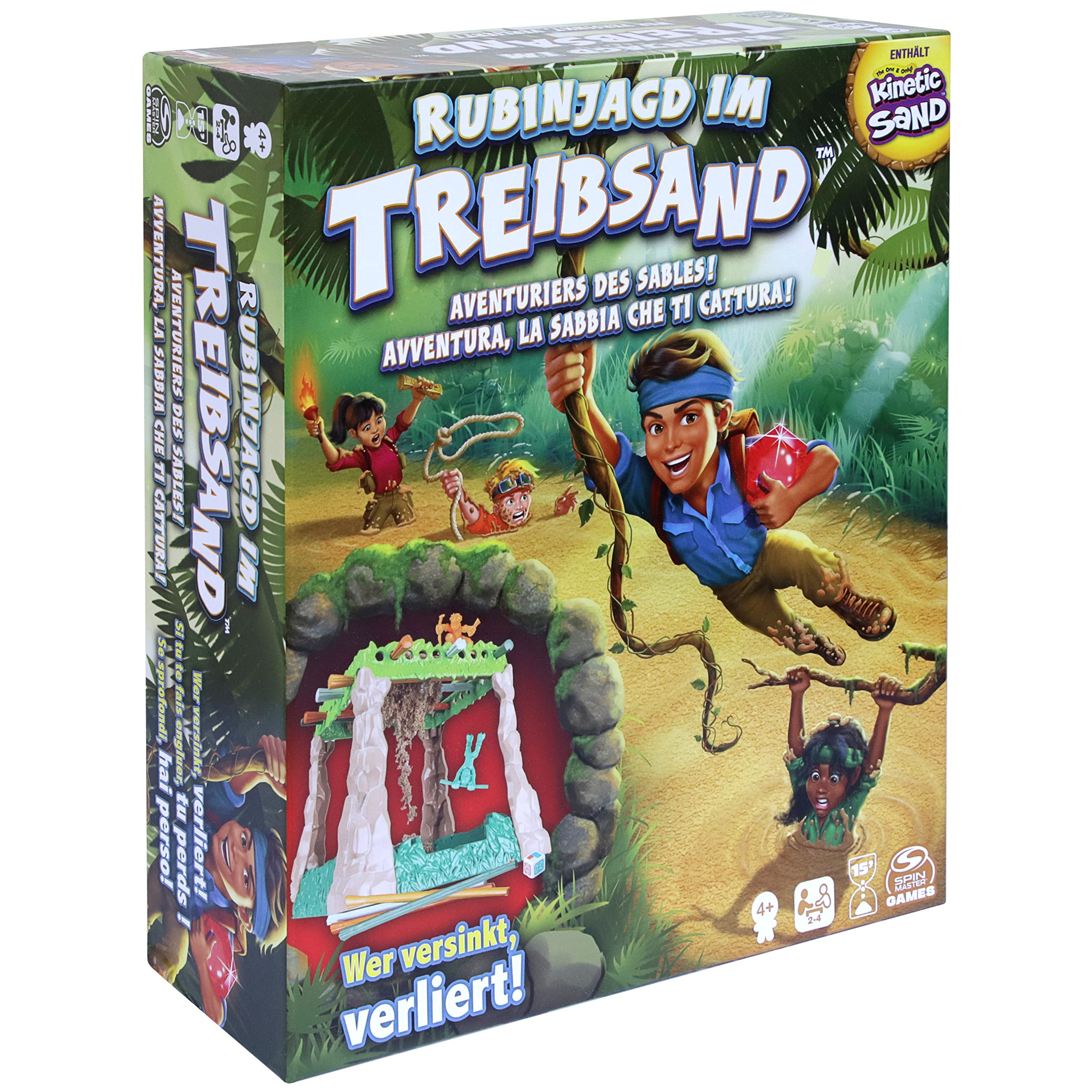 Spin Master Games - Polowanie na rubiny na ruchomych piaskach, gra przygodowa z oryginalnym piaskiem Kinetic - dla 2-4 zręcznych poszukiwaczy skarbów od 4 lat