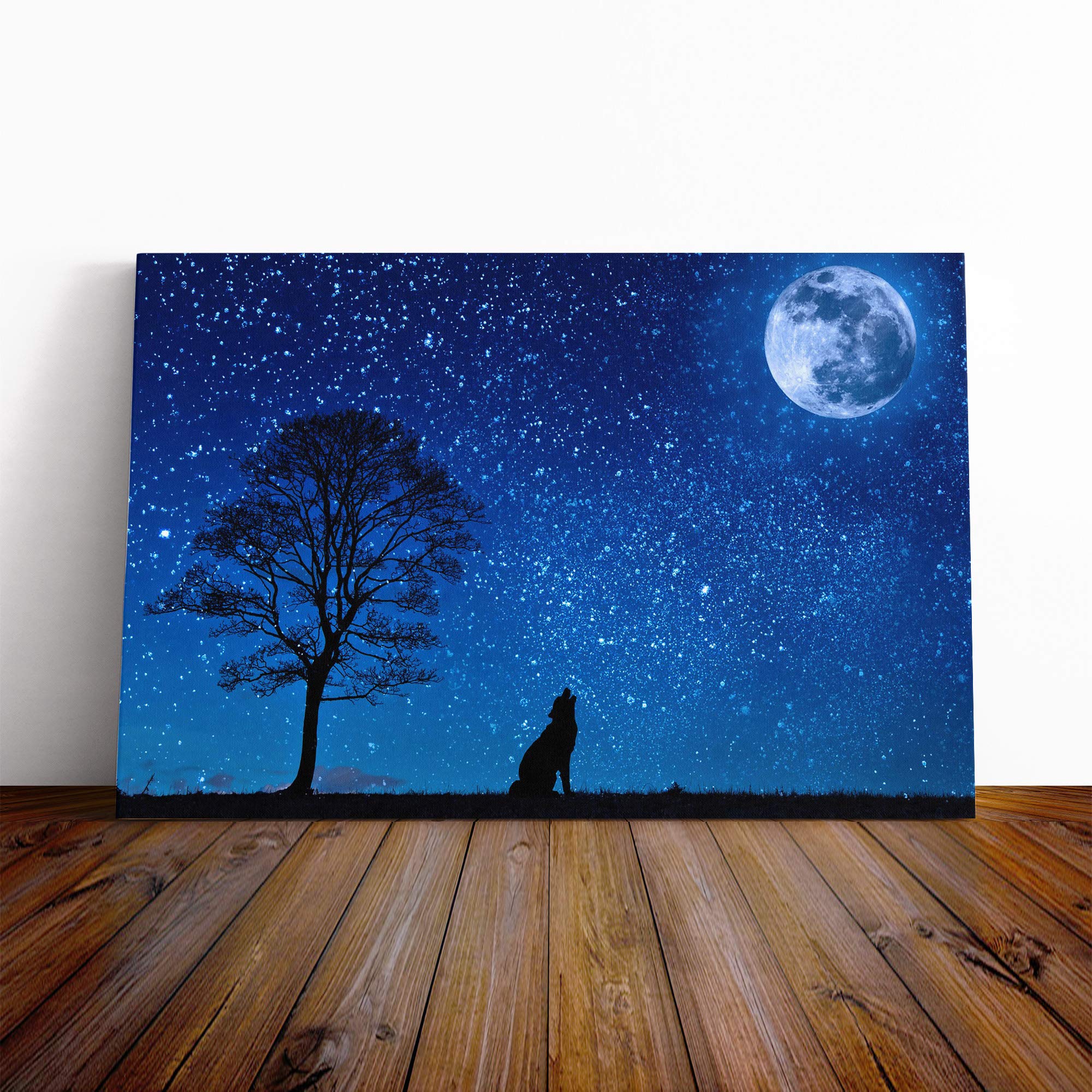 Wolf Howling at The Moon Canvas Print | Gallery Wrapped 30mm Frame Wall Art | 30x20 inches | Ready to Hang | Modern Space Picture | Living Room Bedroom Lounge Office