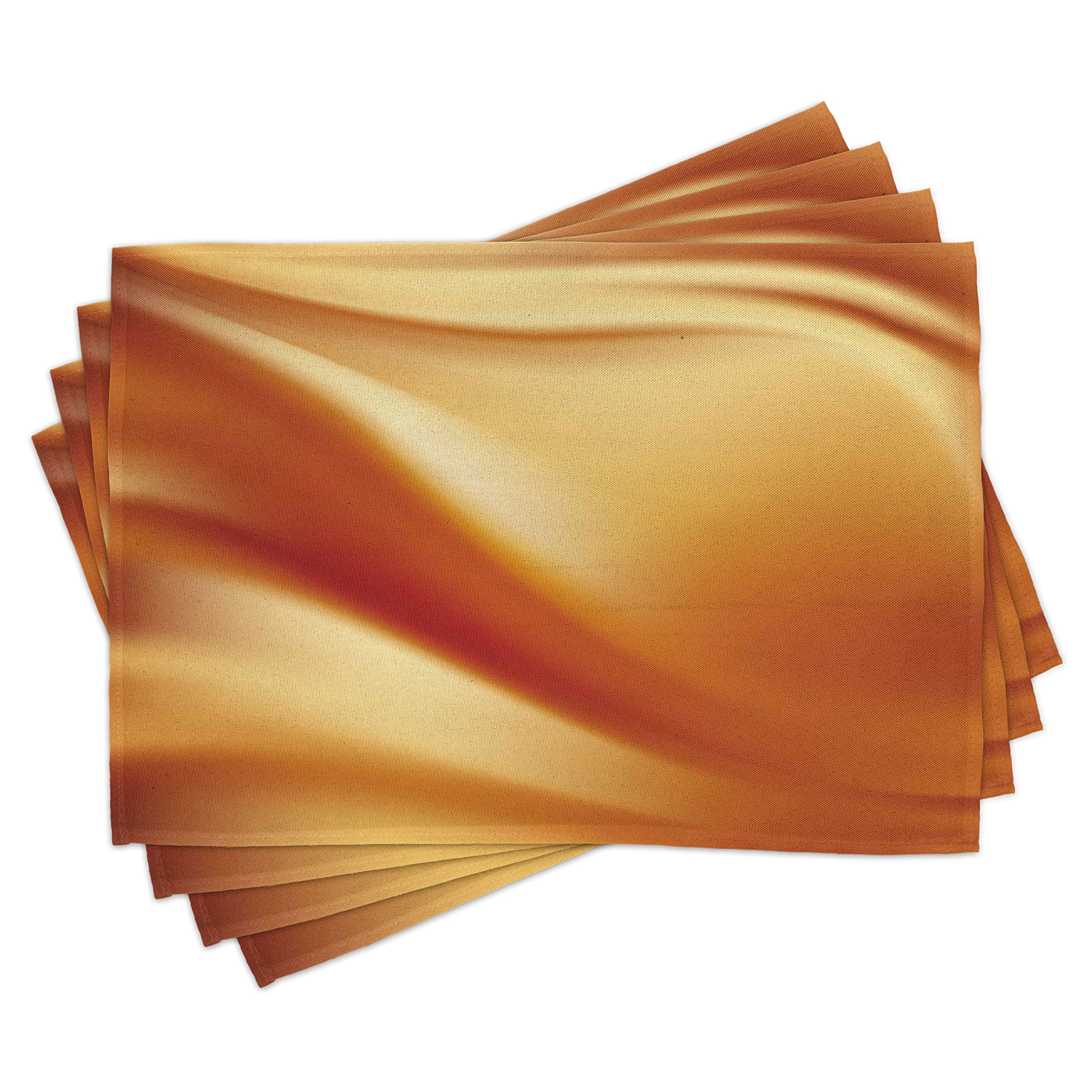 ABAKUHAUS Orange Yellow Placemats, Wavy Color Curves, Washable Fabric Dining Room Kitchen Table Decoration Digital Print, Orange Yellow