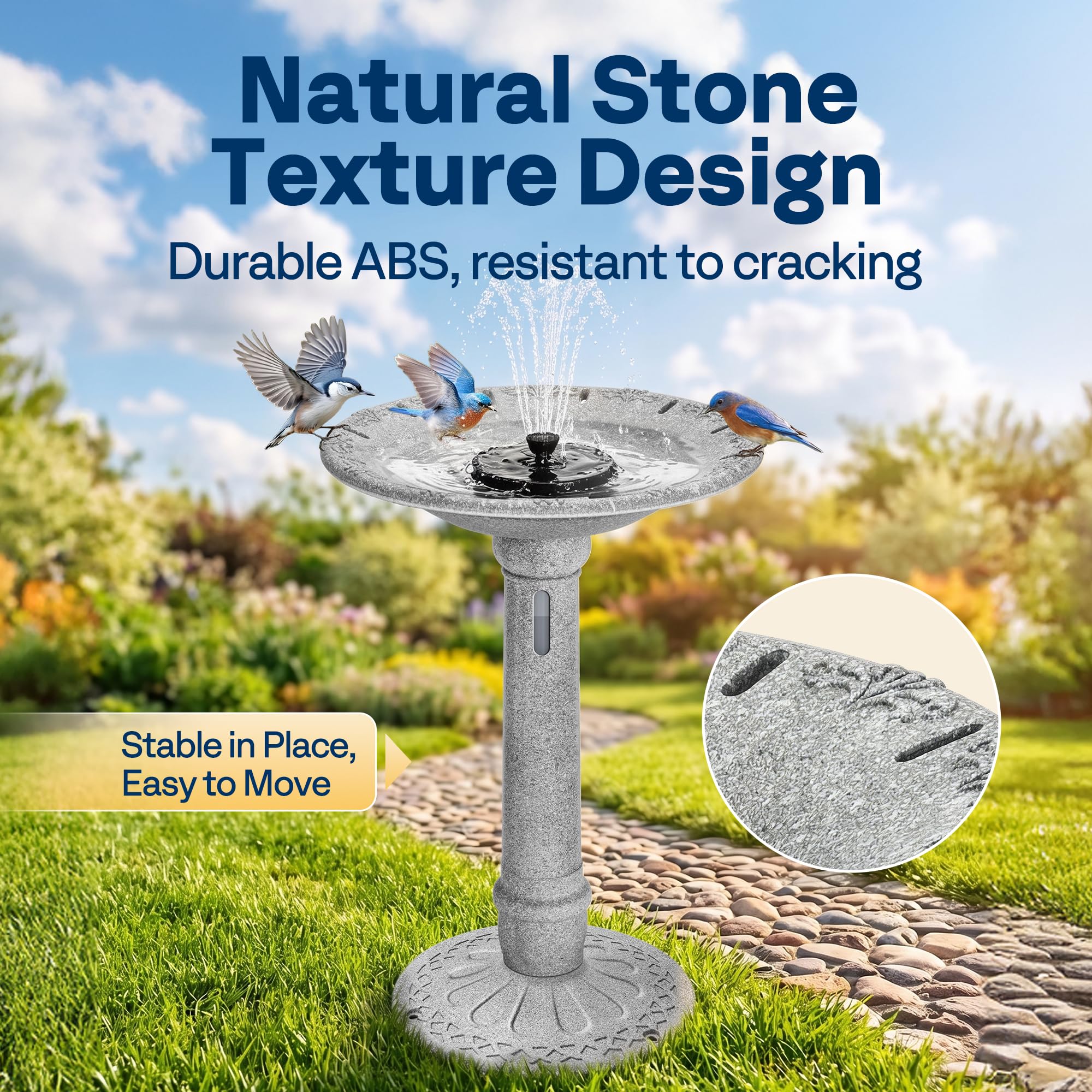 VIVOHOME ⌀51cm Fontana Solare per Uccelli con Serbatoio e Batteria, Bagno da Esterno in ABS 4.5L Resistente alle Intemperie per Giardino, Prato o Balcone