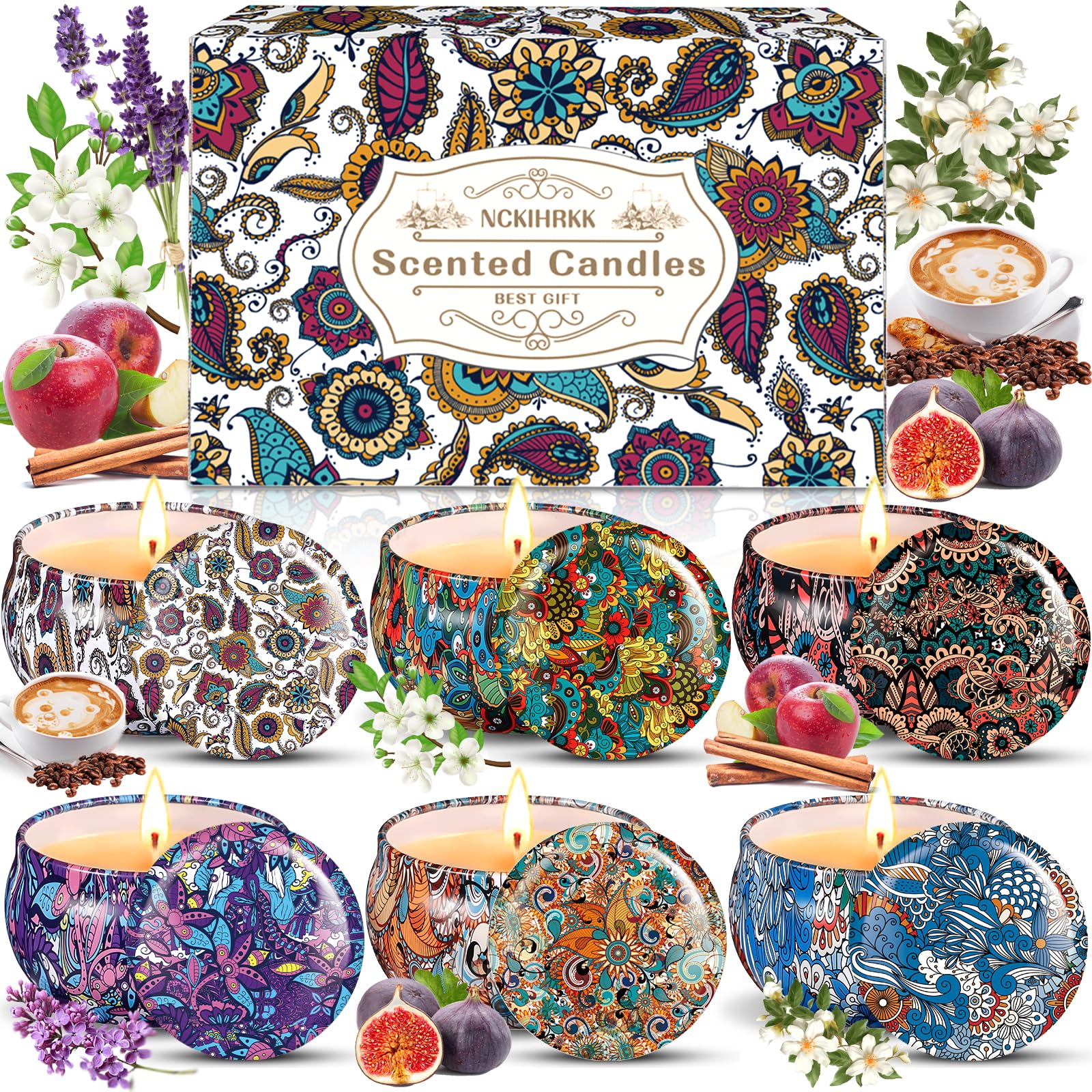 NCKIHRKK Velas Perfumadas, Aromáticas, 6 Piezas Decorativas Cera de Soja Natural, Regalos Originales de Cumpleaños, Día de la Madre, Navidad San Valentín Aniversarios para Mujer