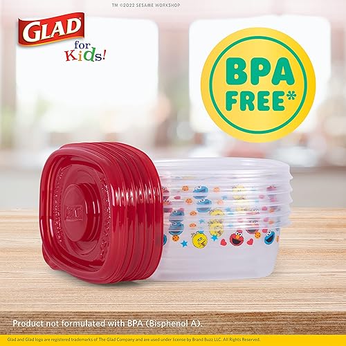 Miniatura 4 de Glad GladWare - Recipientes cuadrados de almacenamiento de alimentos para niños con tapas, recipientes de alimentos para niños de 9 onzas con diseño