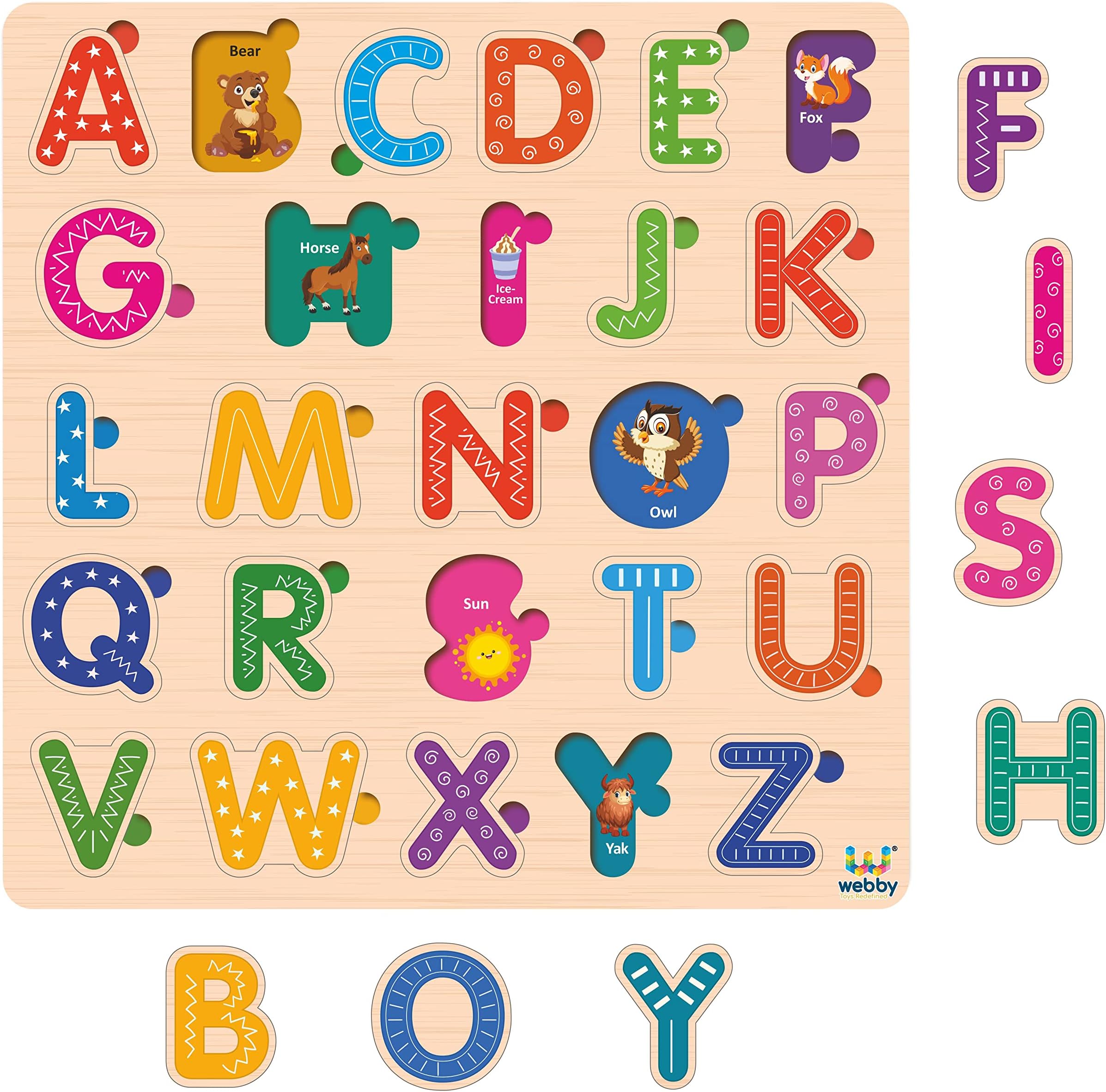 Webby Wooden Capital Alphabets Montessori Educational Pre-School Puzzle Board Toy For Boys And Girls, Kid