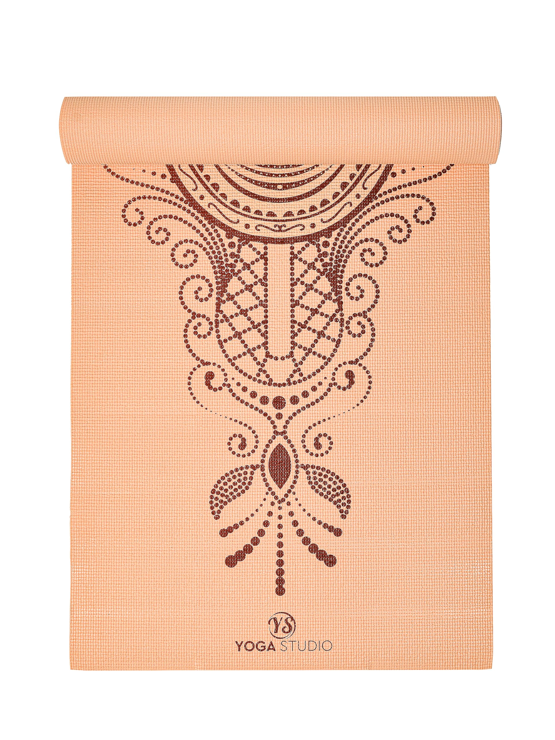 Yoga Studio Designed Sticky Yoga Mat | Oeko-Tex Tear Proof Non-Slip | Workout Exercise Gym Fitness Mandala Yoga & Pilates Mat | 183cm x 61cm x 6mm (Hamsa Peach Fuzz)