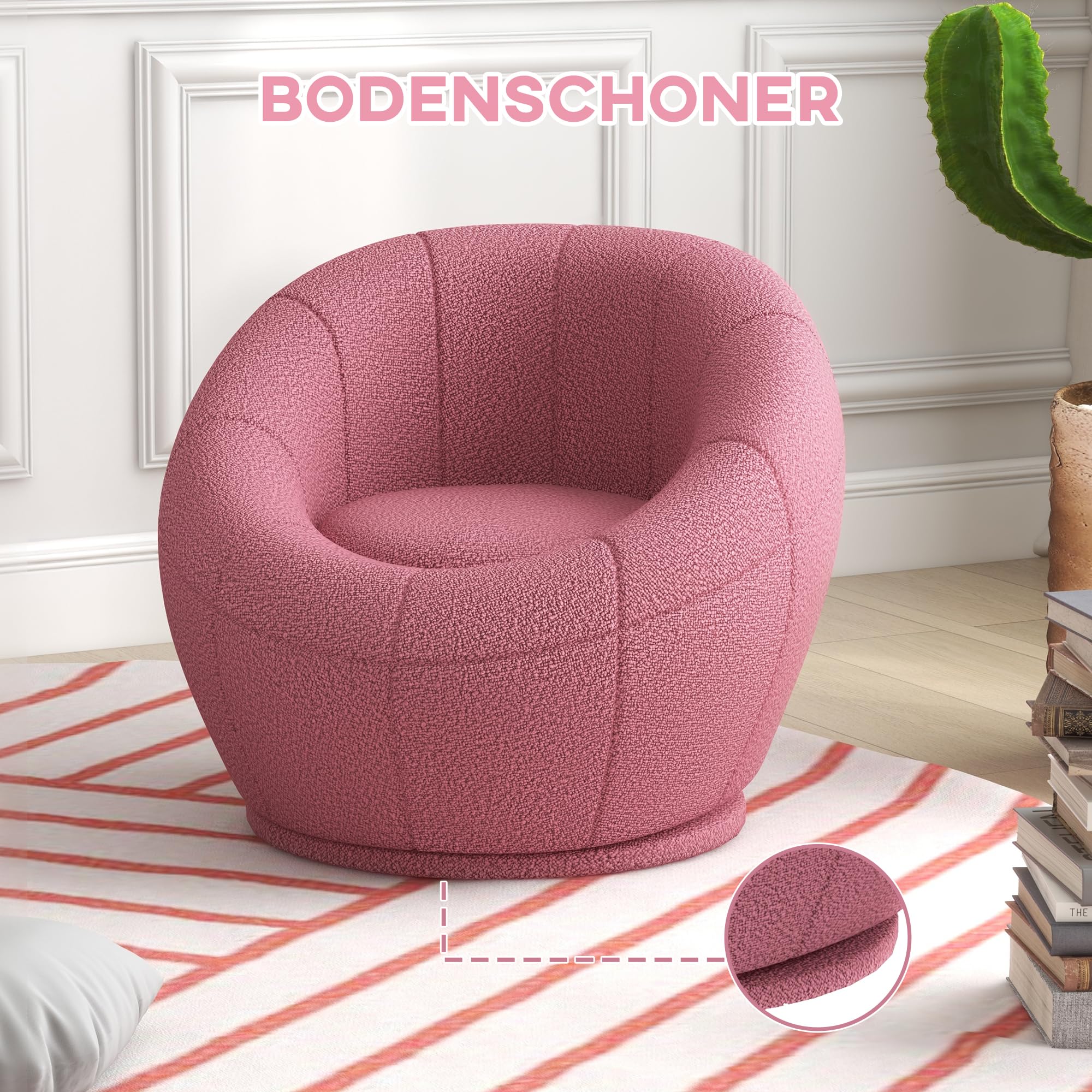 HOMCOM Sessel, Ohrensessel mit Armlehnen, drehbarer Loungesessel, Einzelsofa mit Lammwolle-Optik, Kleiner Polstersessel für Wohnzimmer, Schlafzimmer, Rosa