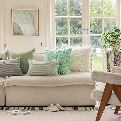 Vista 416 de Home Brilliant - Juego de 2 fundas de almohada de 24 x 24 pulgadas / 61 x 61 cm., de terciopelo de pana a rayas, cojín cuadrado decorativo, funda