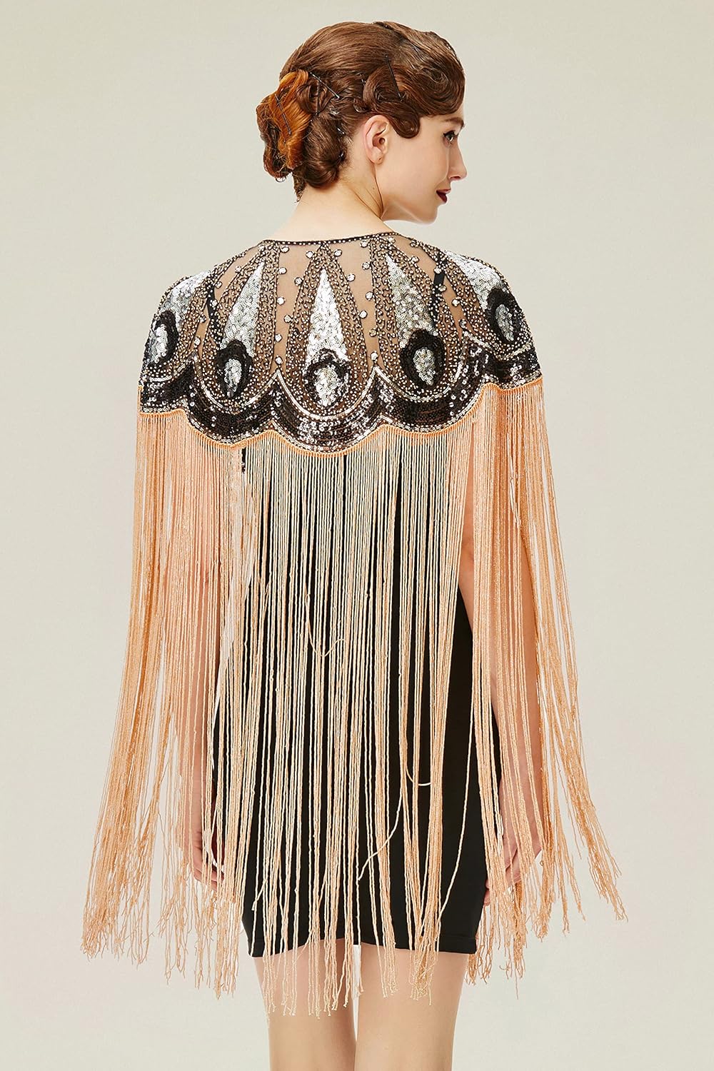 BABEYOND 1920s Shawl Wraps Long Fringed Evening Cape Sequin Beaded Party Shawl - Image 4