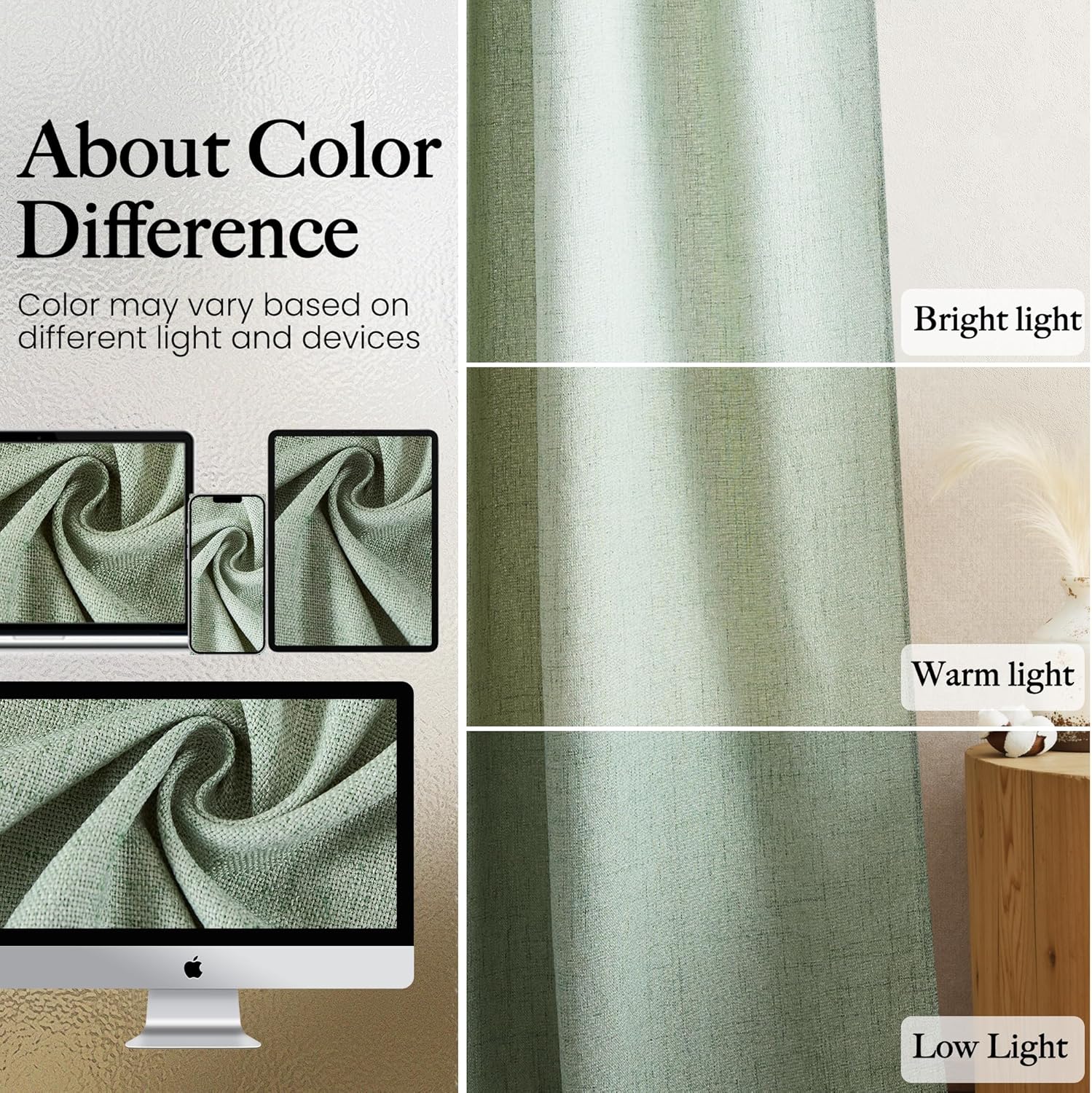 NICETOWN Sage Green Linen Curtains 96 Inch Length for Living Room 2 Panels, Country Light Filtering Semi Sheer Curtain Grommet Linen Textured Drapes Burlap Look for Bedroom, 52" W x 96" L