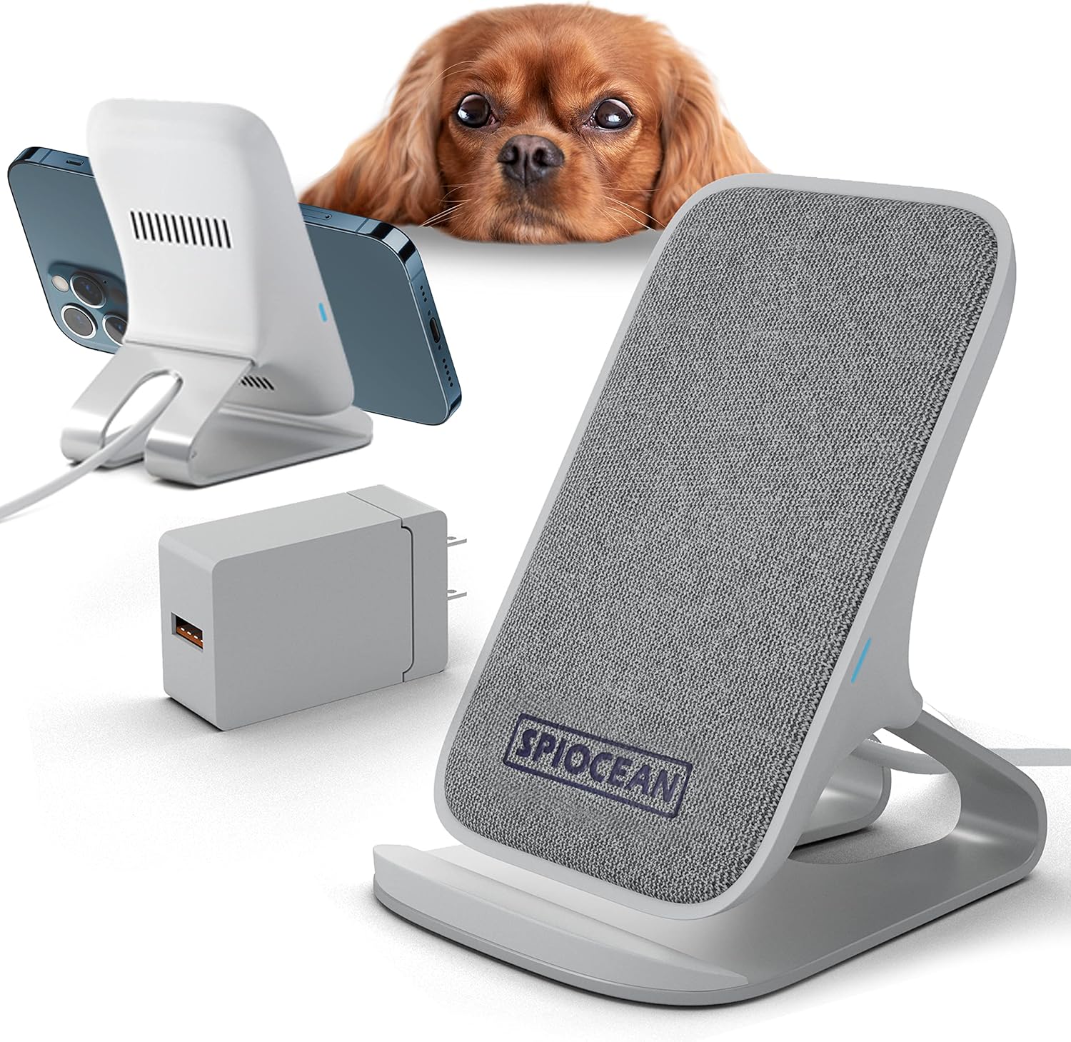 Fast Wireless Charger, Qi-Certified 10W Max Wireless Charging Stand Compatible with iPhone 16/15/14/13/12/11 Max/Pro/Mini/SE, Samsung S22/S21/S20/S10/S9/Note 20, with QC3 Adapter (Gray)