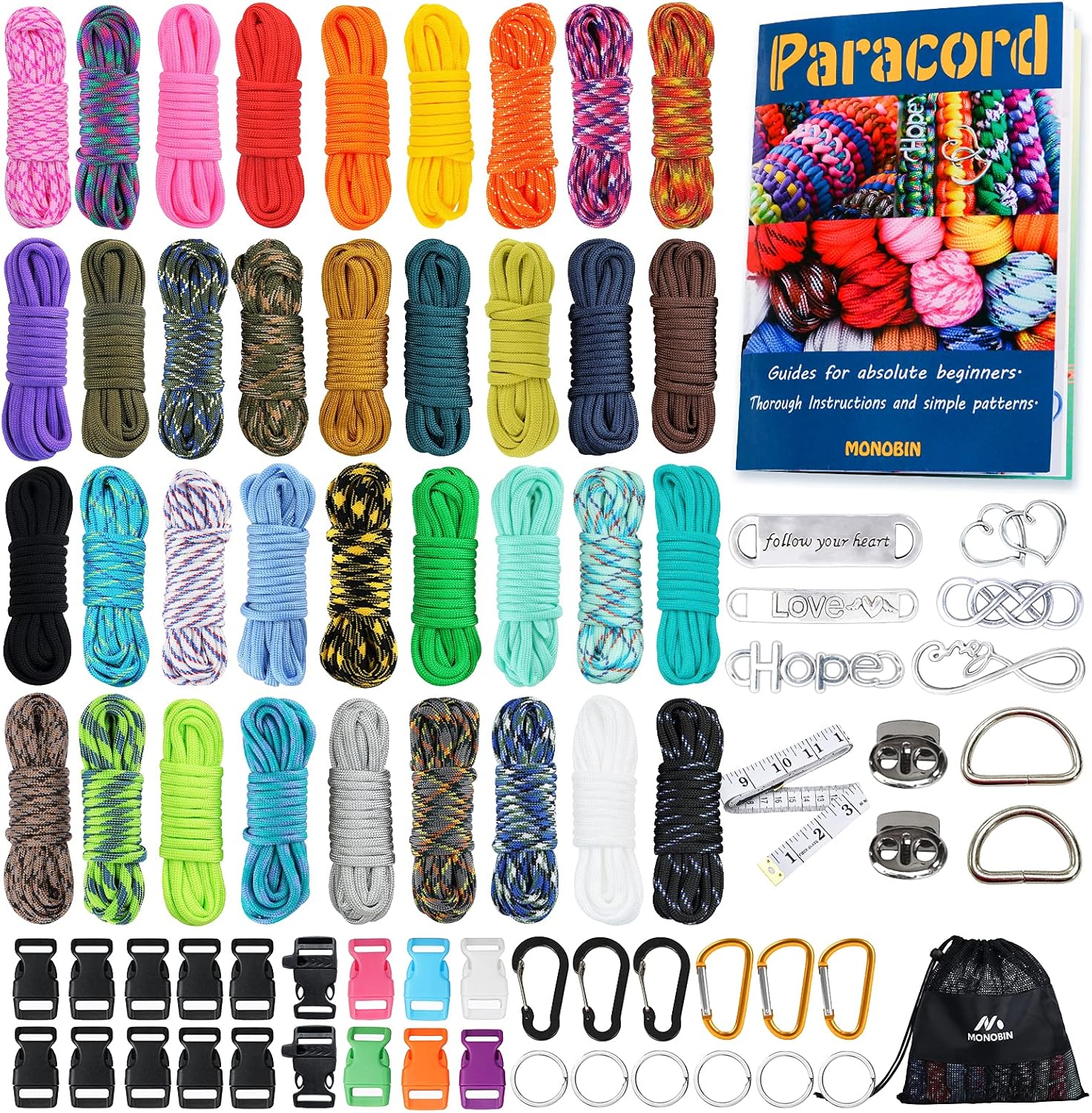 MONOBIN Paracord, 550 Paracord Combo Kit with Instruction Book 36