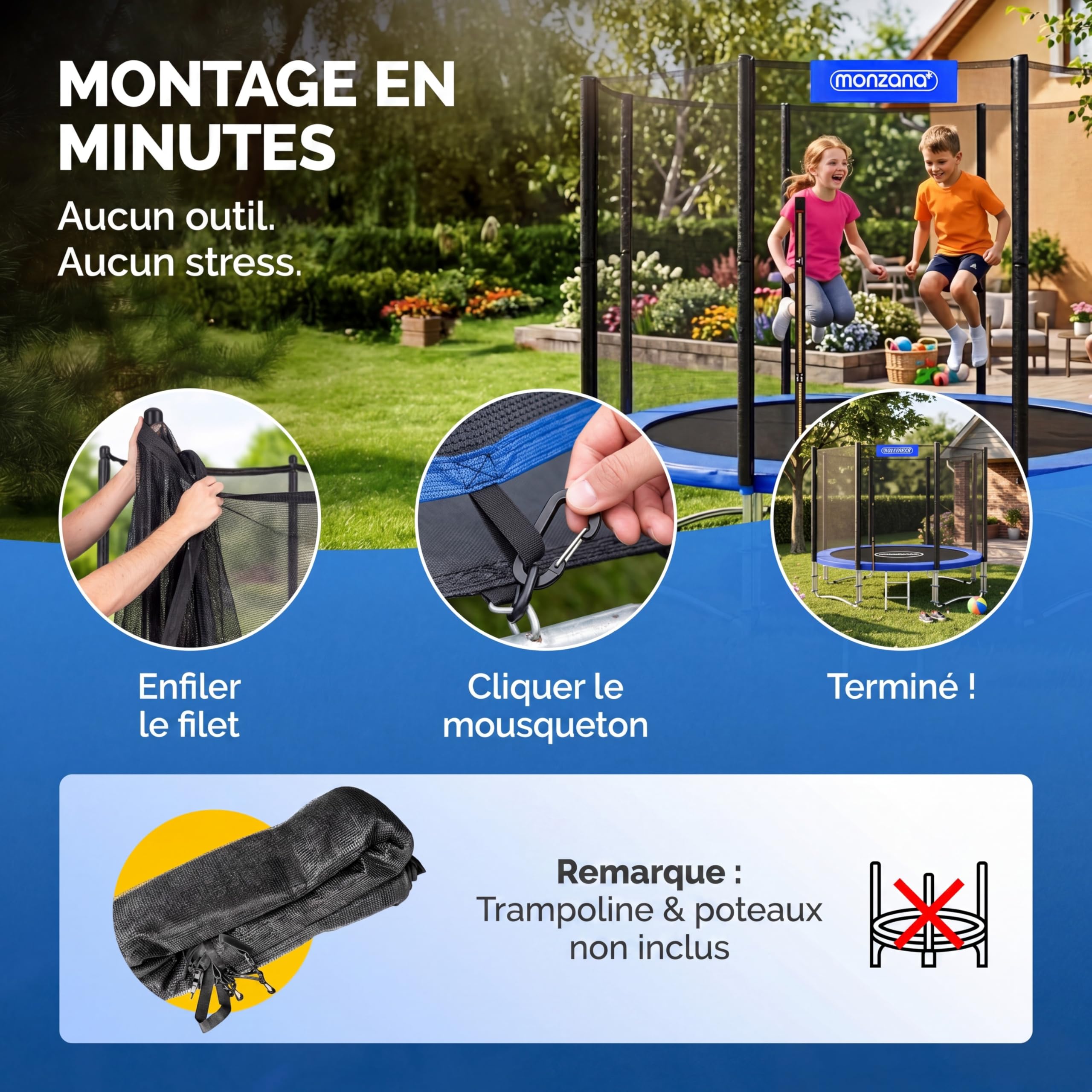Monzana Filet de sécurité pour Trampoline résistant Rond entrée zippée refermable