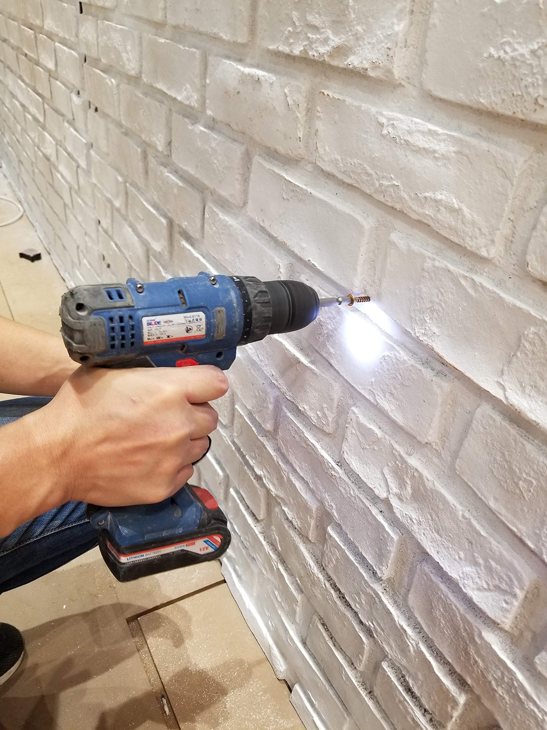 3D Wall Panels Faux Brick Panels DIY for Interior, Exterior Wall Decoration, Faux Brick Tiles with Rustic Design and Brick Design Pack of 4 Tiles Cover 36 sq. ft (FRP) (New London, White Matt)