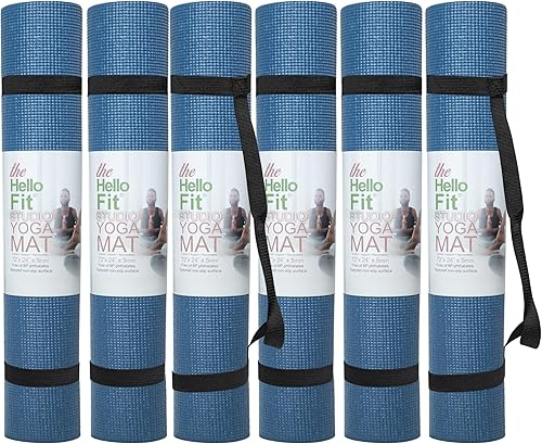 Hello Fit Esterilla de yoga gruesa de estudio con correa de transporte, paquete de 6, 72 x 24 pulgadas, tapete de ejercicio extra largo, 0.197 in,
