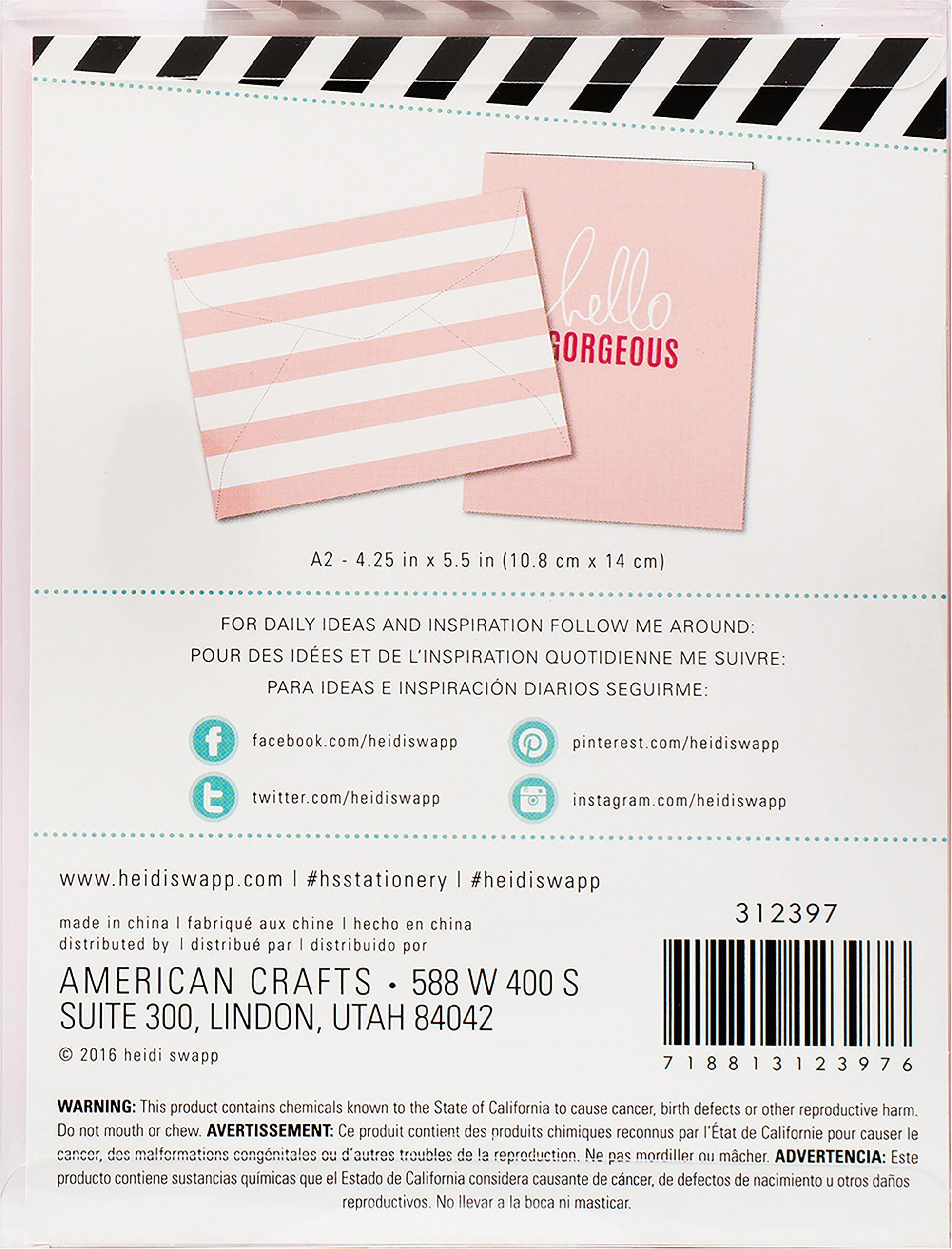 Heidi Swapp Stationery A2 Envelope - Pink Stripe