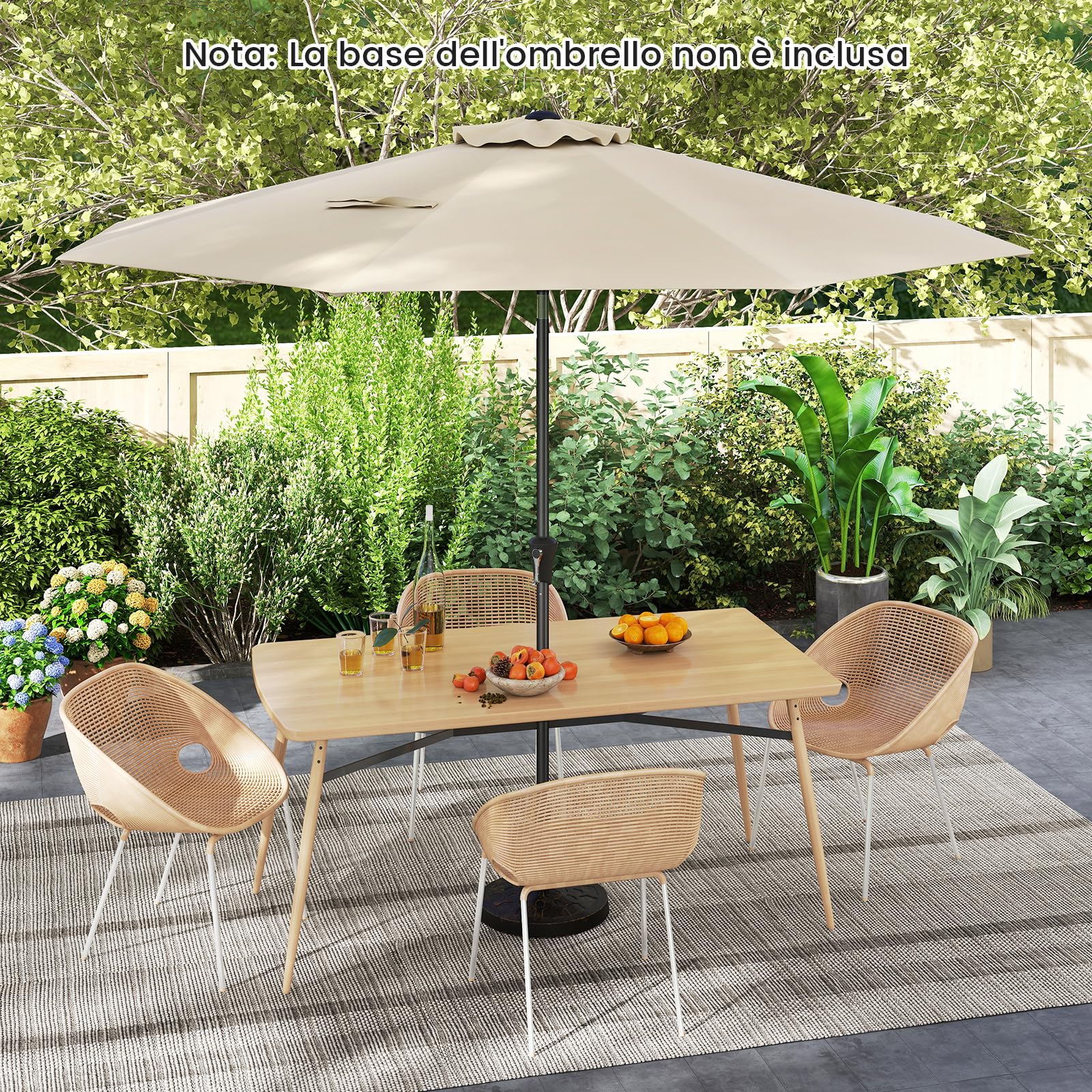 COSTWAY Ombrellone da Giardino 290 cm con Inclinazione Regolabile, 8 Stecche Manovella per Spiaggia Piscina Cortile Beige