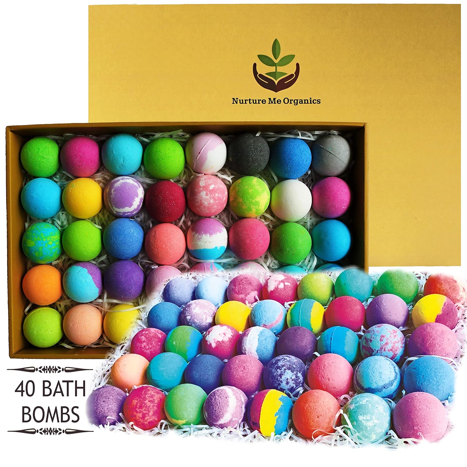 Nurture Me Organics 40 pc Organic Handmade Bath Bombs for Women, Men & Kids! Dry Skin Moisturize Spa Bath Bombs 100% Natural & Safe for Sensitive Skin. Sulfate Free