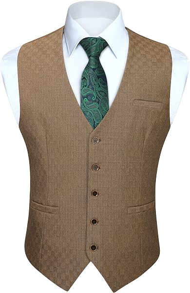 HISDERN Gilet de costume homme élégant avec col en V