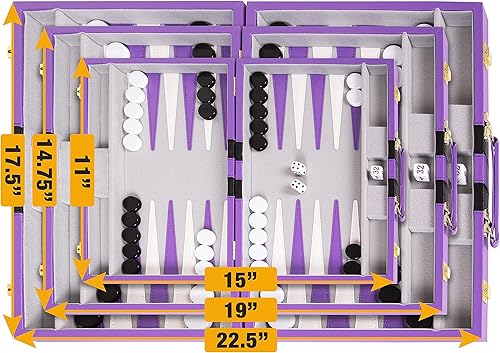 Vista 39 de Backgammon Set - Juego de backgammon clásico azul mediano de 15 pulgadas para adultos, juego de mesa con funda de cuero premium, la mejor guía