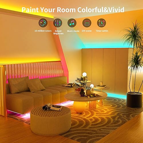 Miniatura 2 de Ledagic Luces LED para dormitorio de 100 pies (1 rollo de 100 pies) con sincronización de música que cambian de color con control remoto de 60