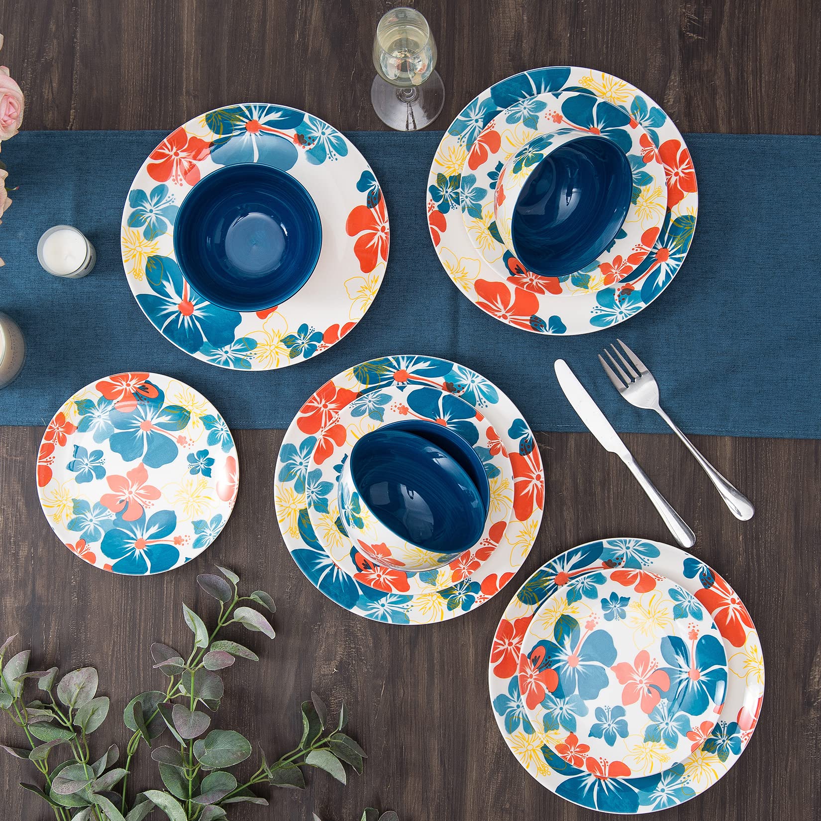 Wisenvoy Set di piatti e ciotole Set di piatti in ceramica Set di piatti in gres porcellanato Set per 4 piatti piani