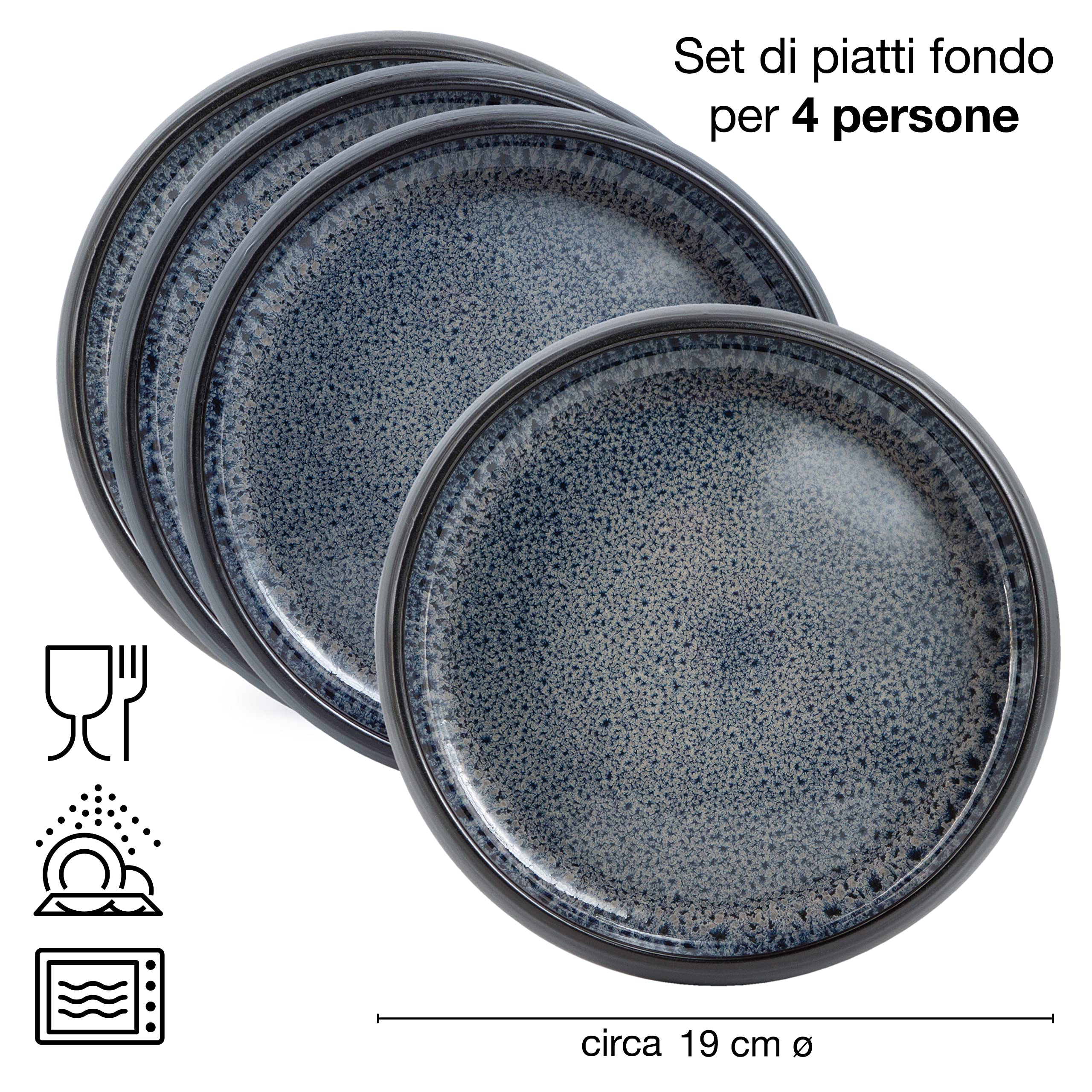Moritz & Moritz SOLID Set con quattro piatti fondi da 19 cm in gres porcellanato per zuppe, primi piatti, insalate e molto altro