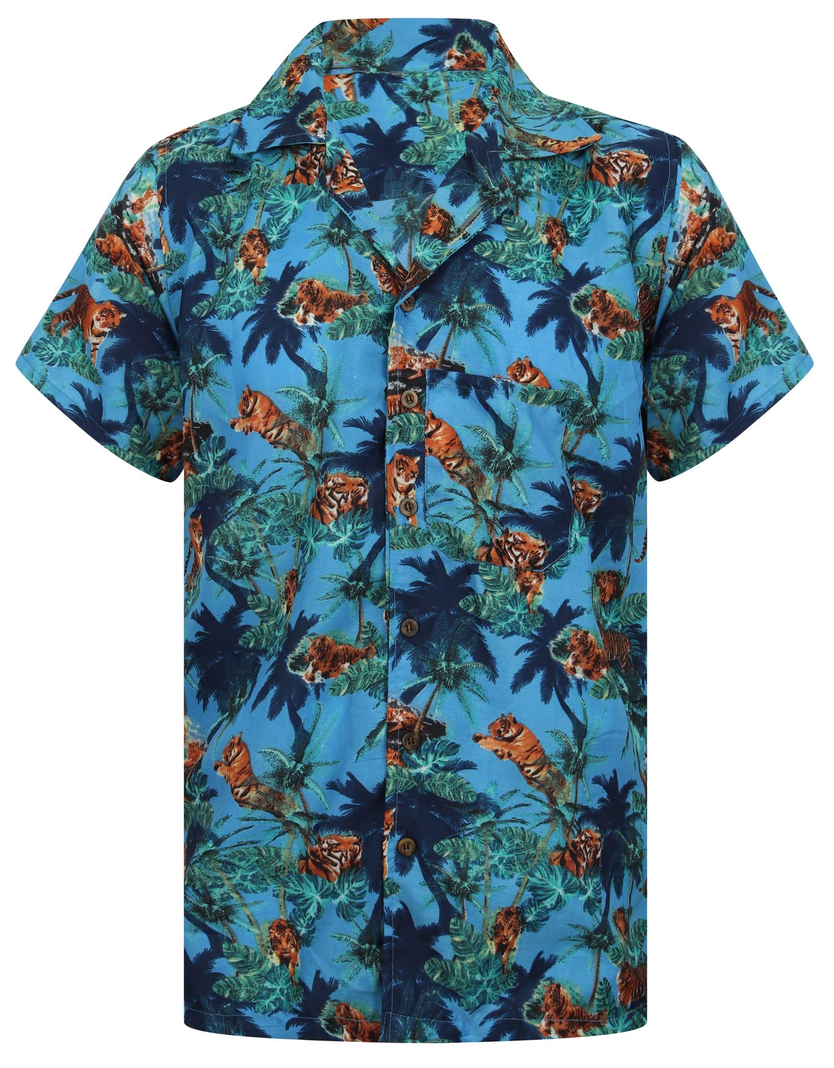 Oe Menswear Men's Blue Lion Tiger Shirt Hawaiian Shirt Loud Aloha Floral Zoo Stag Loud Party S-Xxl (Xxl, )