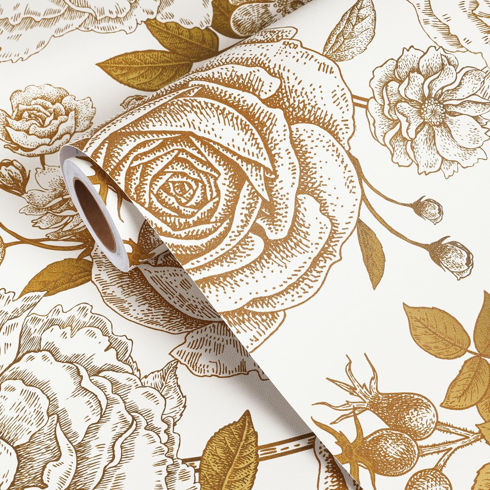 本物の花フレーム入り リーフ インテリア 壁掛け 24K GOLD FunStick Vintage White and Gold Floral Wallpaper Garden Peony Rose